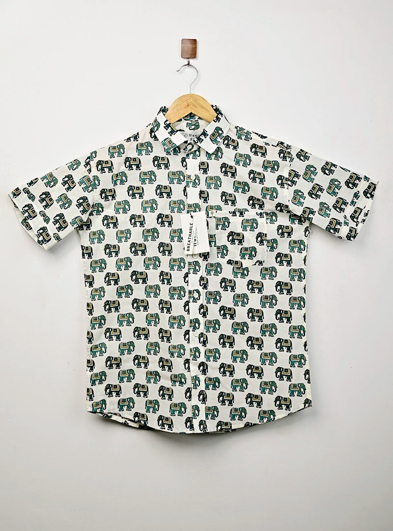 Green/Black Elephant Printed Half Sleeves Shirt