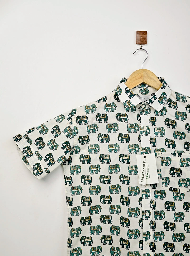 Green/Black Elephant Printed Half Sleeves Shirt