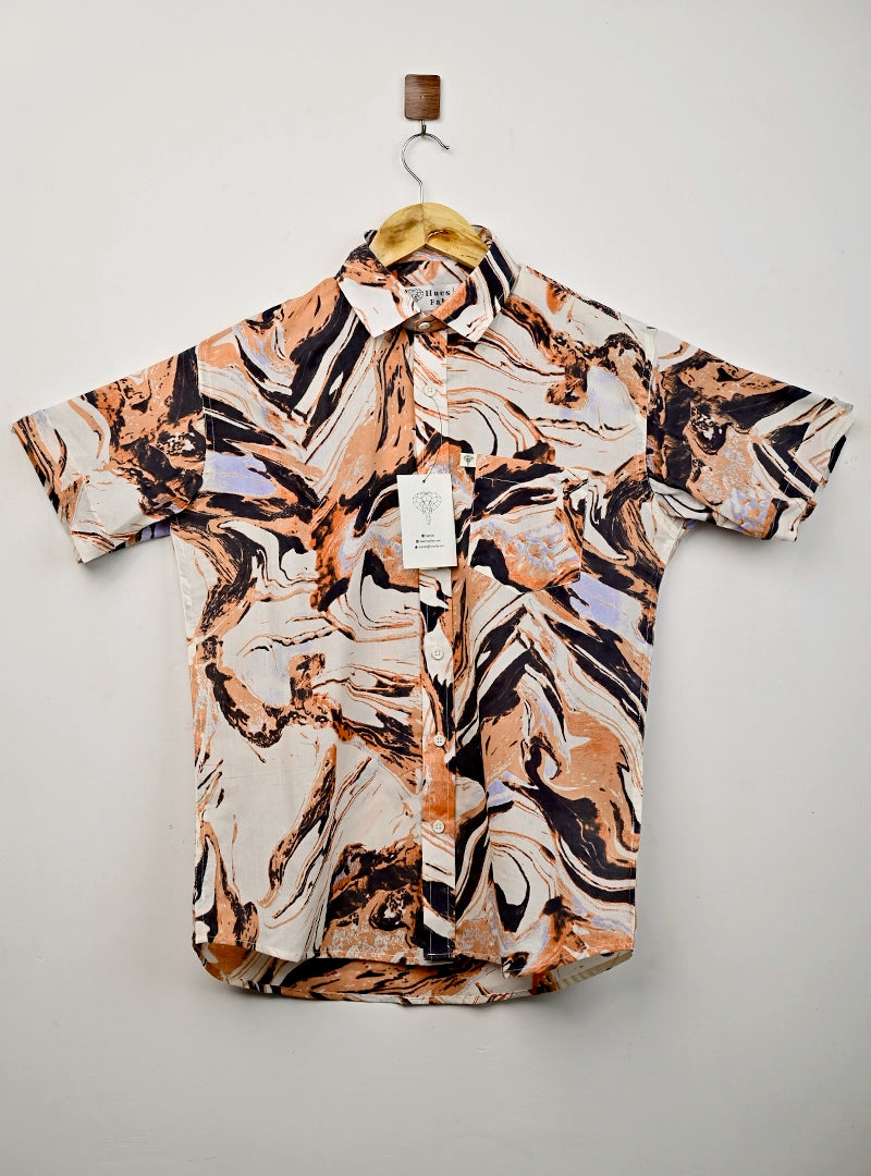Orange Marble Printed Half Sleeves Shirt