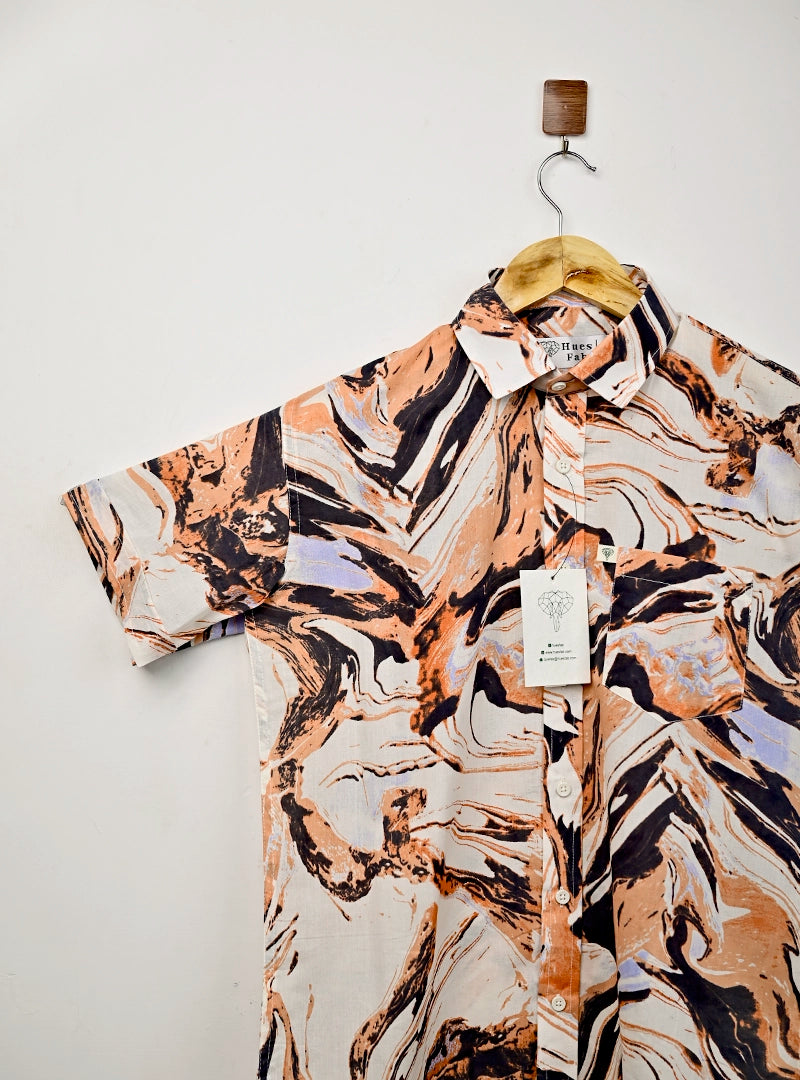 Orange Marble Printed Half Sleeves Shirt
