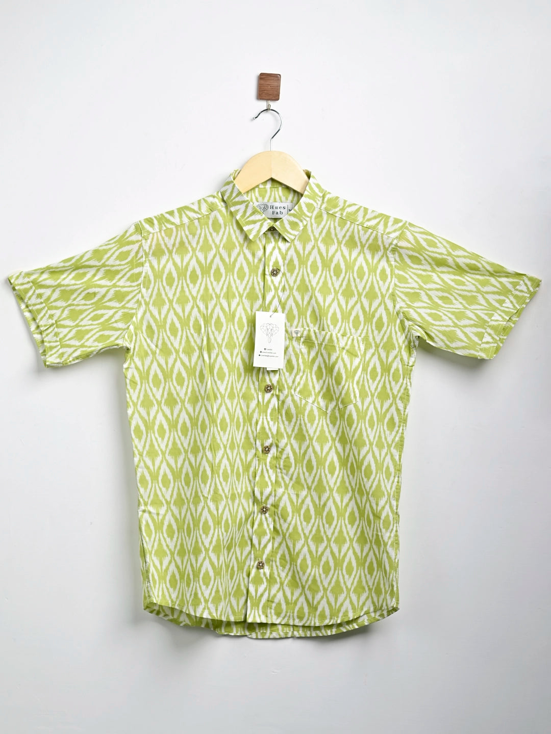 lime green abstract half sleeves shirt