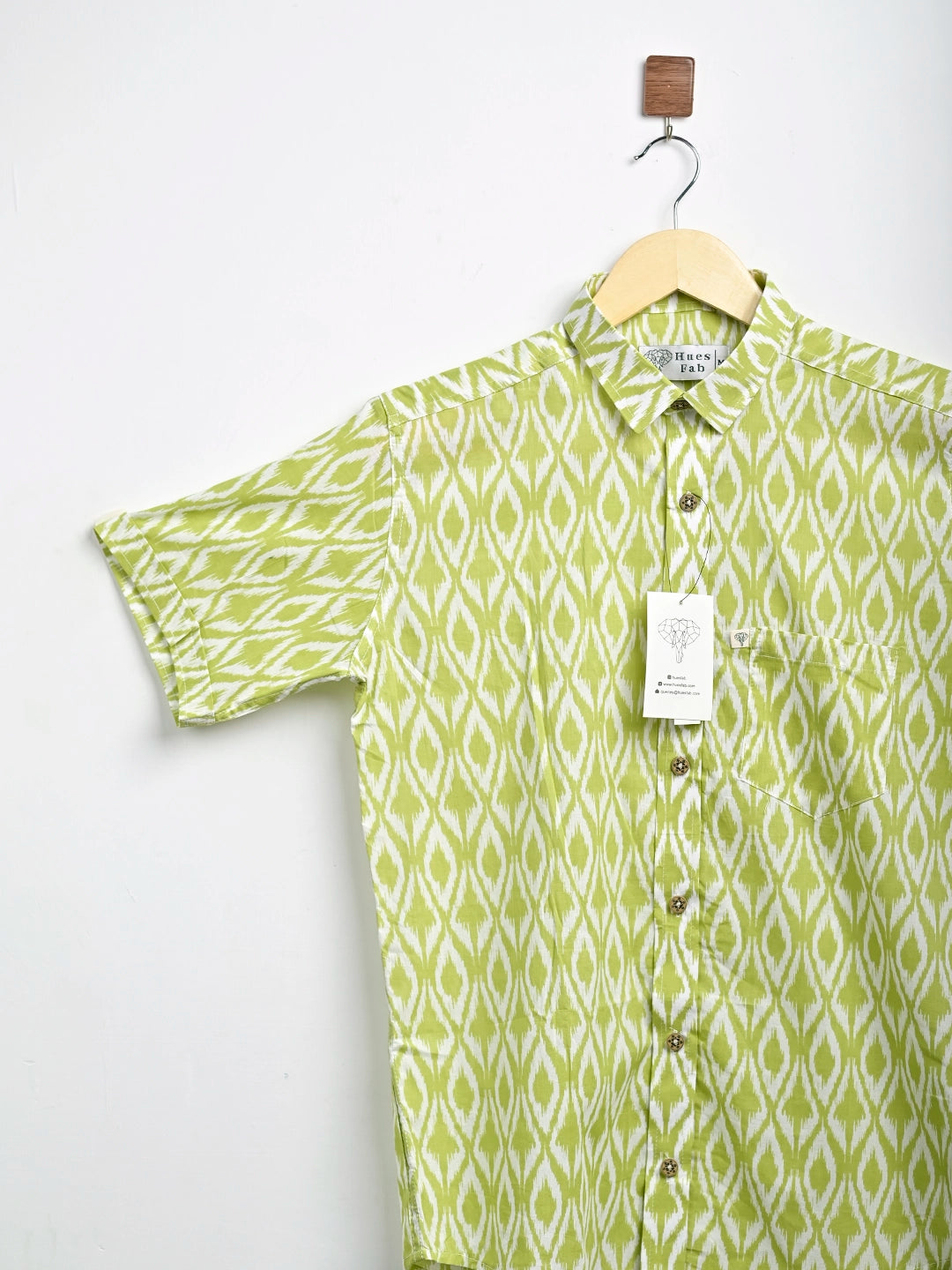 lime green abstract half sleeves shirt