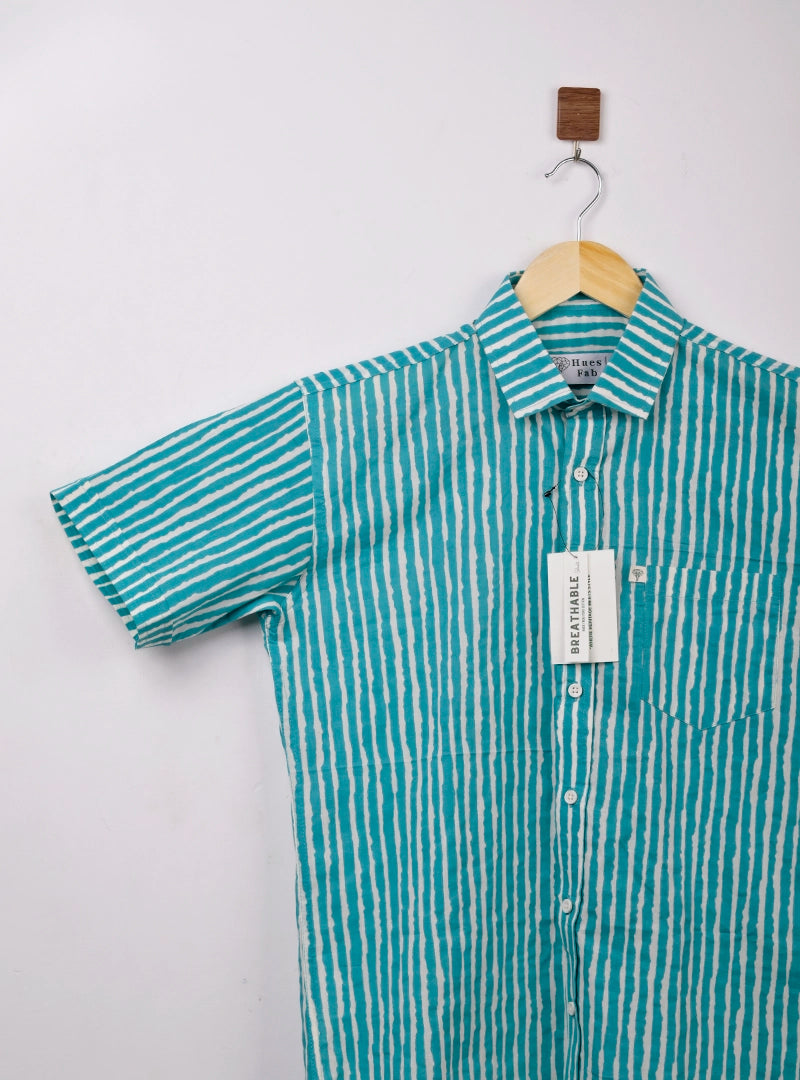 Cyan Lining Half Sleeves Shirt