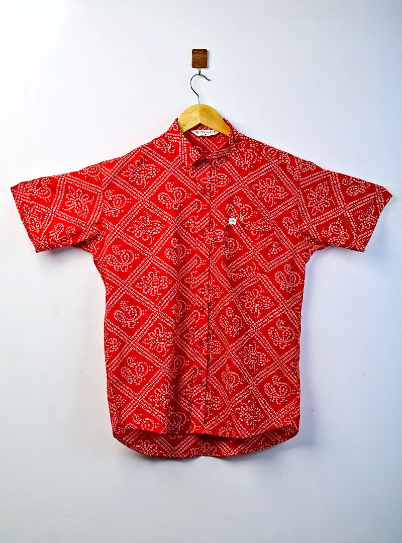 Red Bandhani Half Sleeves Shirt