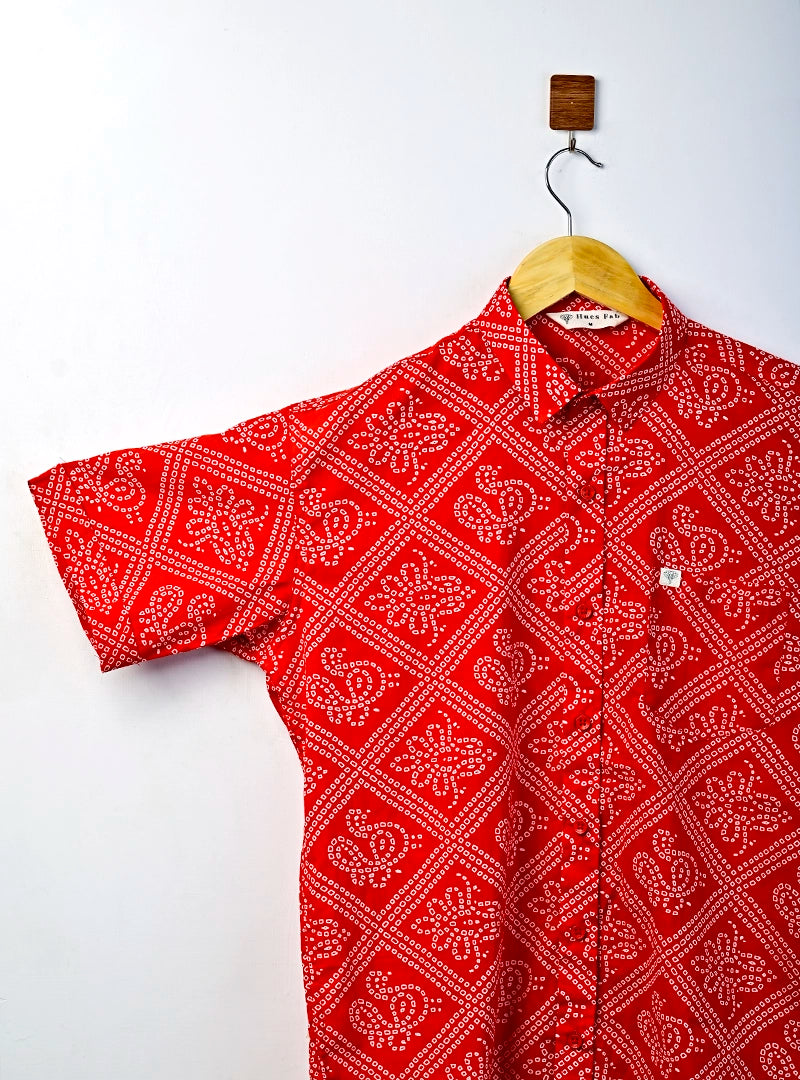 Red Bandhani Half Sleeves Shirt