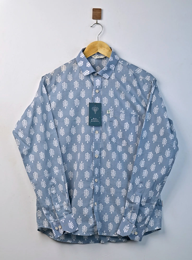 Sky Leaf Handblock Full Sleeves Shirt