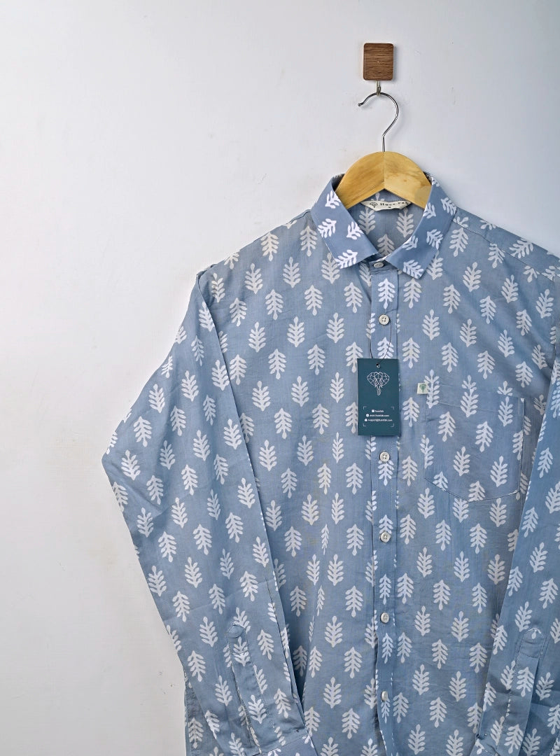 Sky Leaf Handblock Full Sleeves Shirt