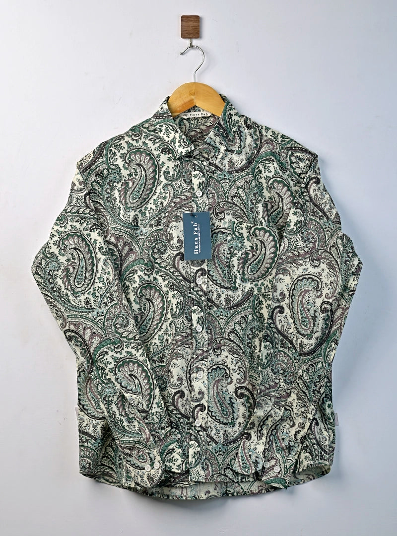 Sage Green Paisley Full Sleeves Shirt