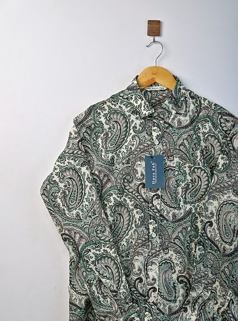 Sage Green Paisley Full Sleeves Shirt