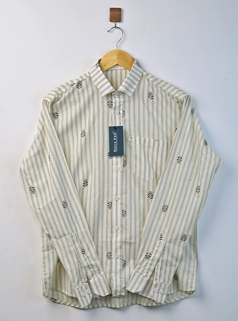 Cream Stripe Bloom Full Sleeves Shirt