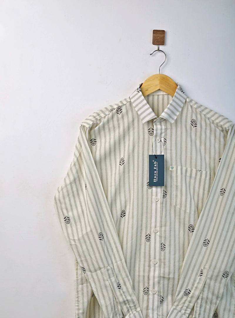 Cream Stripe Bloom Full Sleeves Shirt