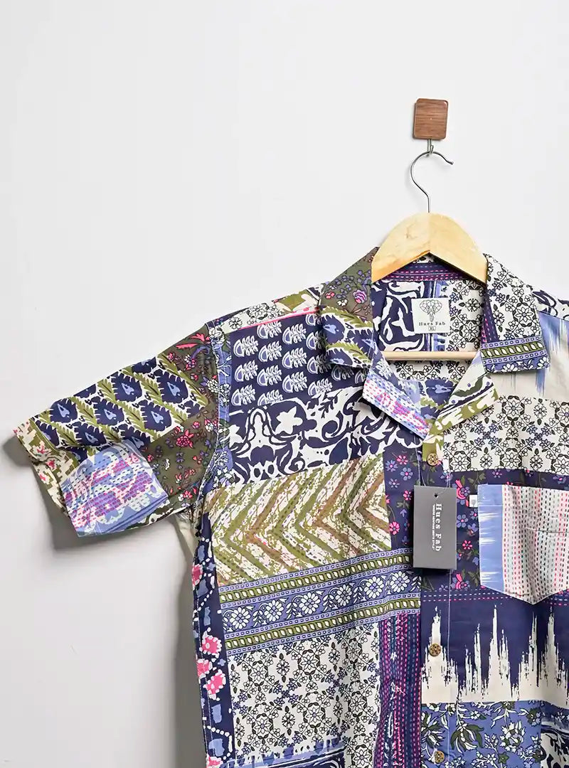 patchwork cuban Collar Resort Shirt