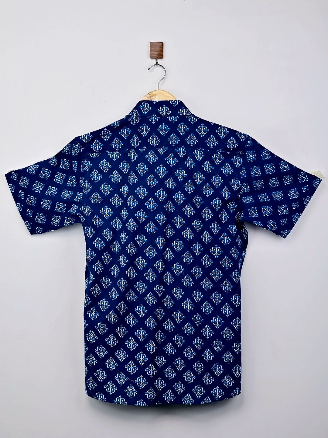 Navy Blue Motif Printed Half Sleeves Shirt