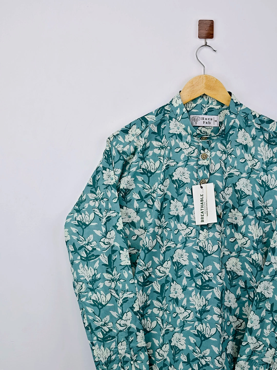 Sky Blue White flowers Printed Short Kurta