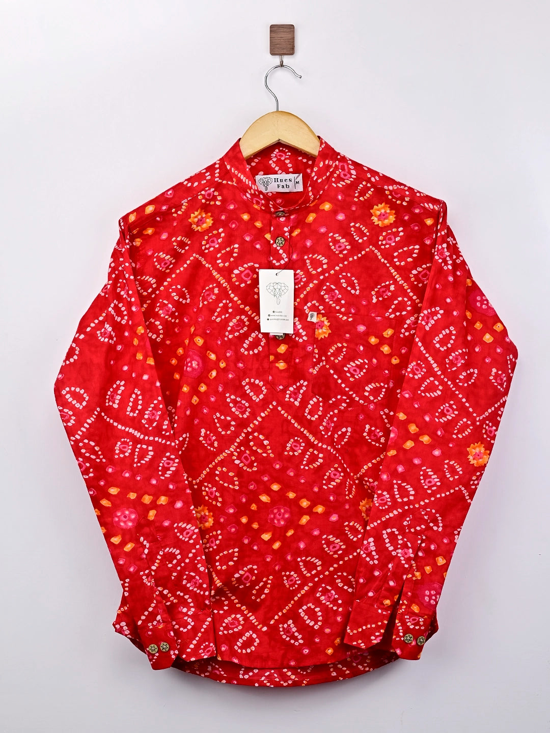 red bandej printed short kurta