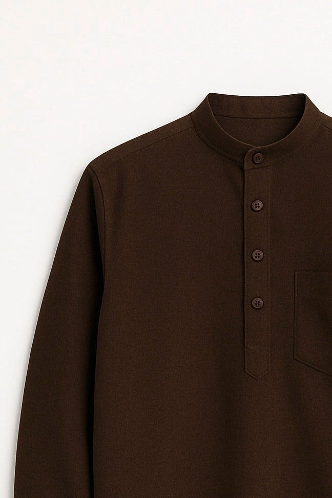 Brown Linen Blend textured Short Kurta