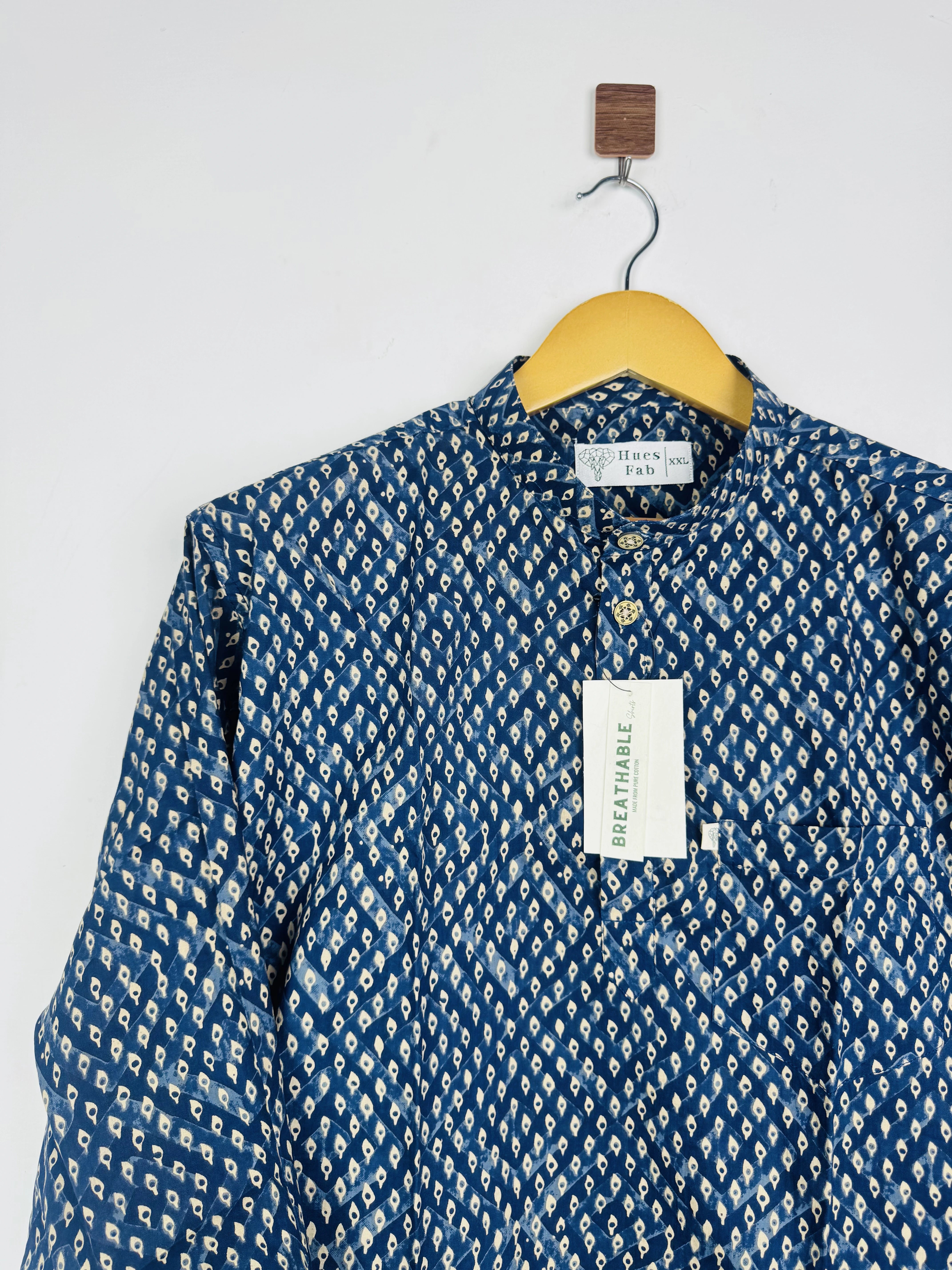 Navy blue micro Motifs Short Kurta