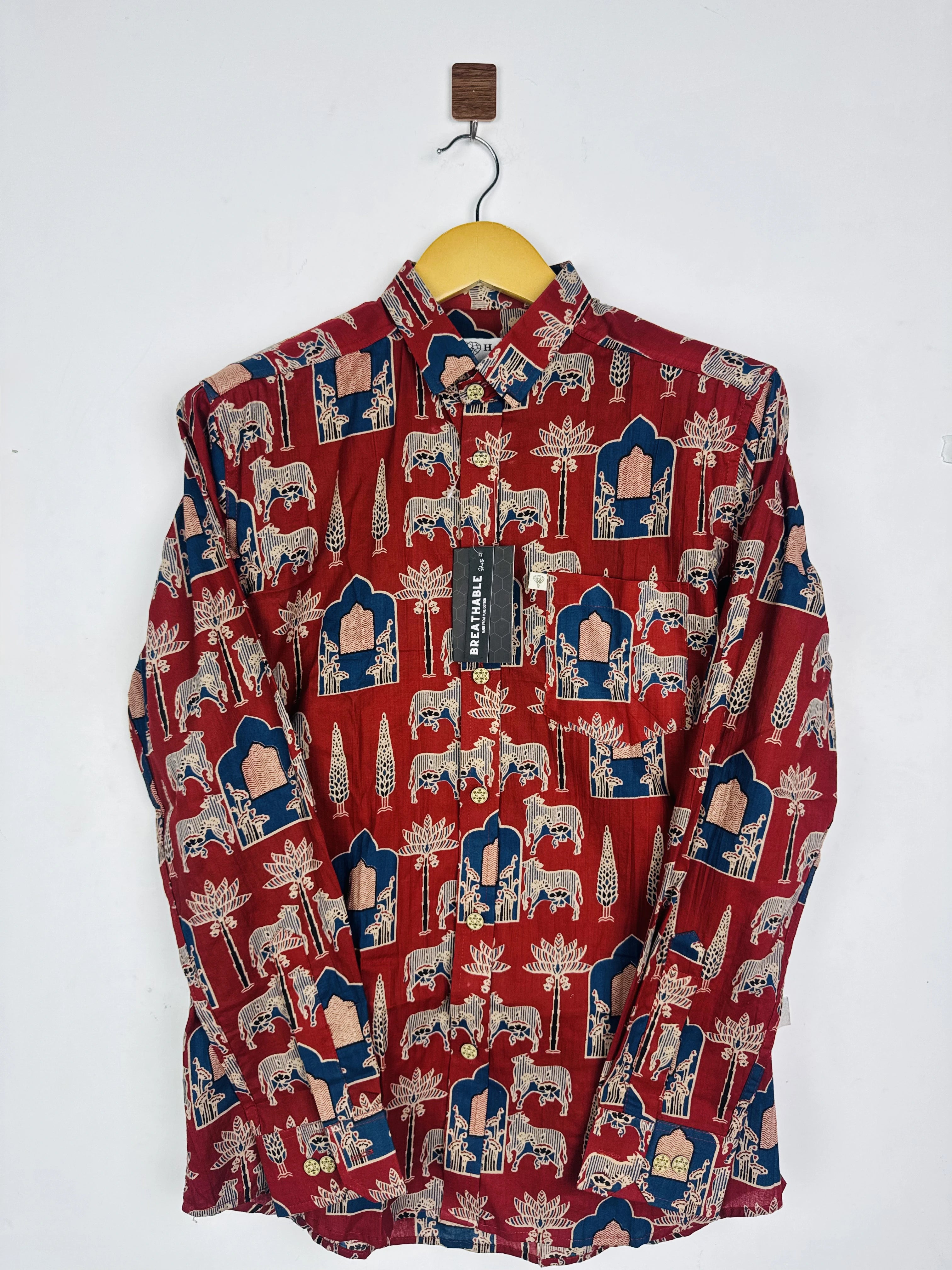 Maroon Cow Printed Full Sleeves Shirt