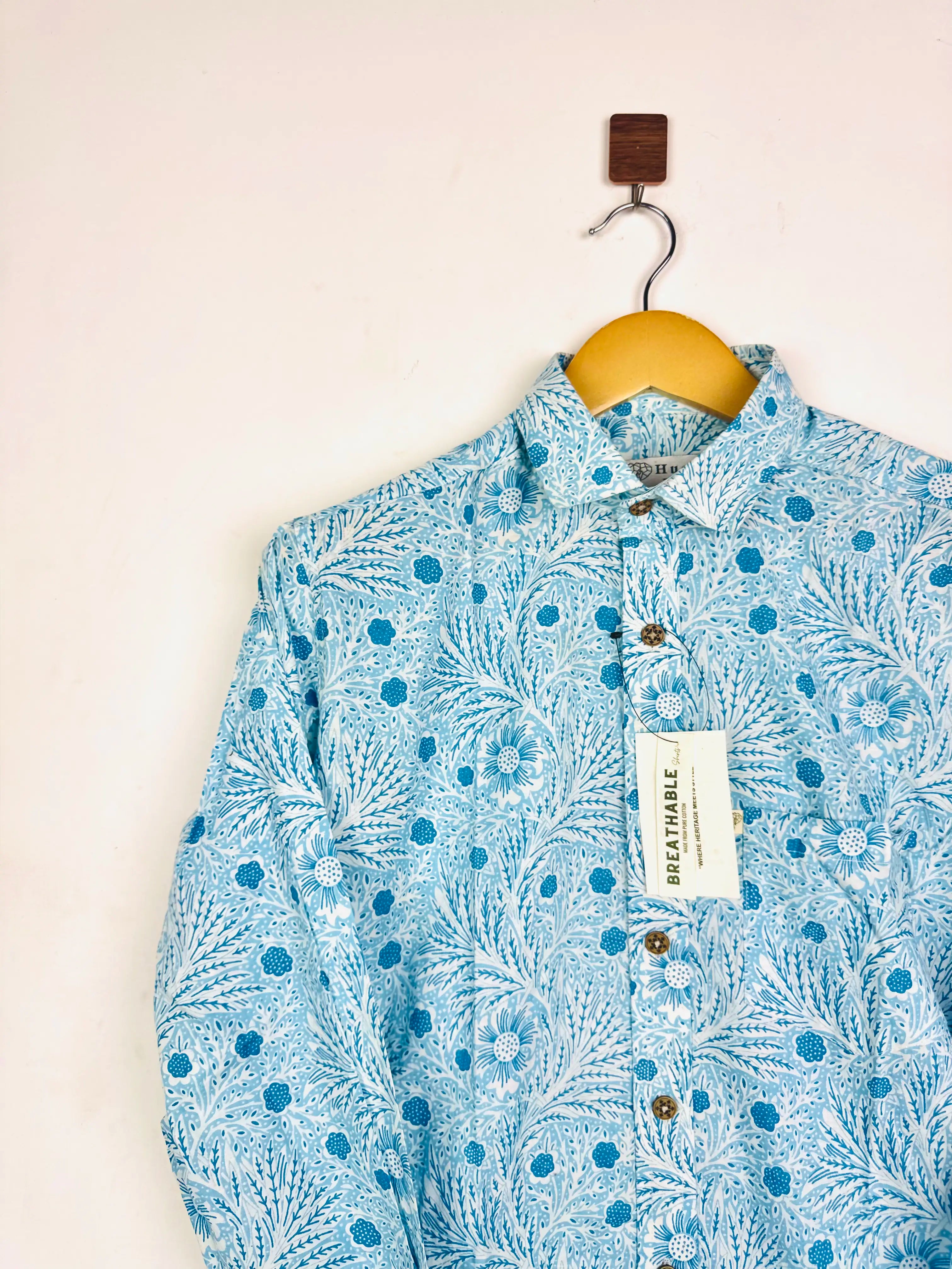 Sky Blue Flowers Printed Full Sleeves Shirt