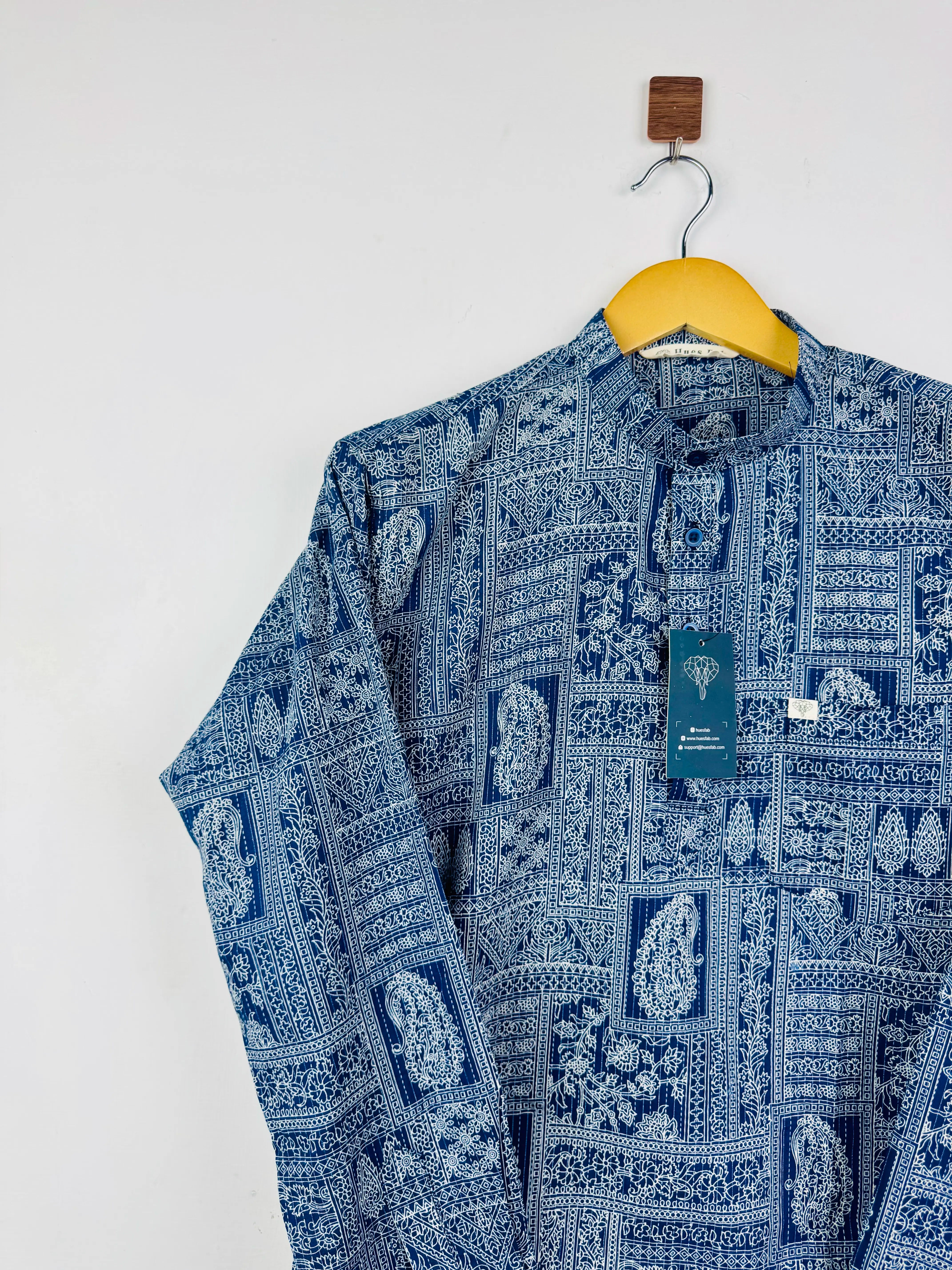 Navy Blue Mandala Kantha Short Kurta
