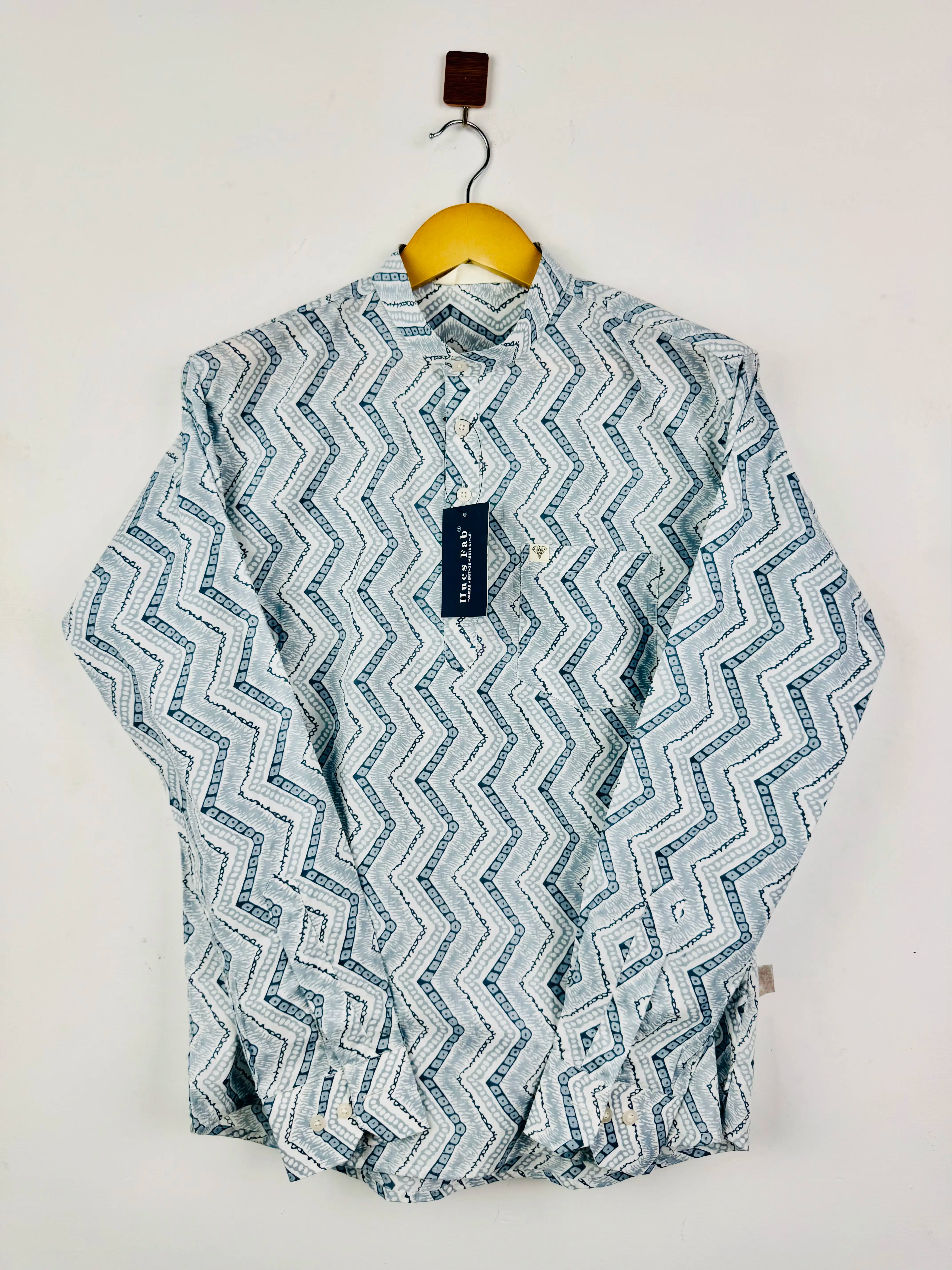 Grey WHITE ZIGZAG Short Kurta