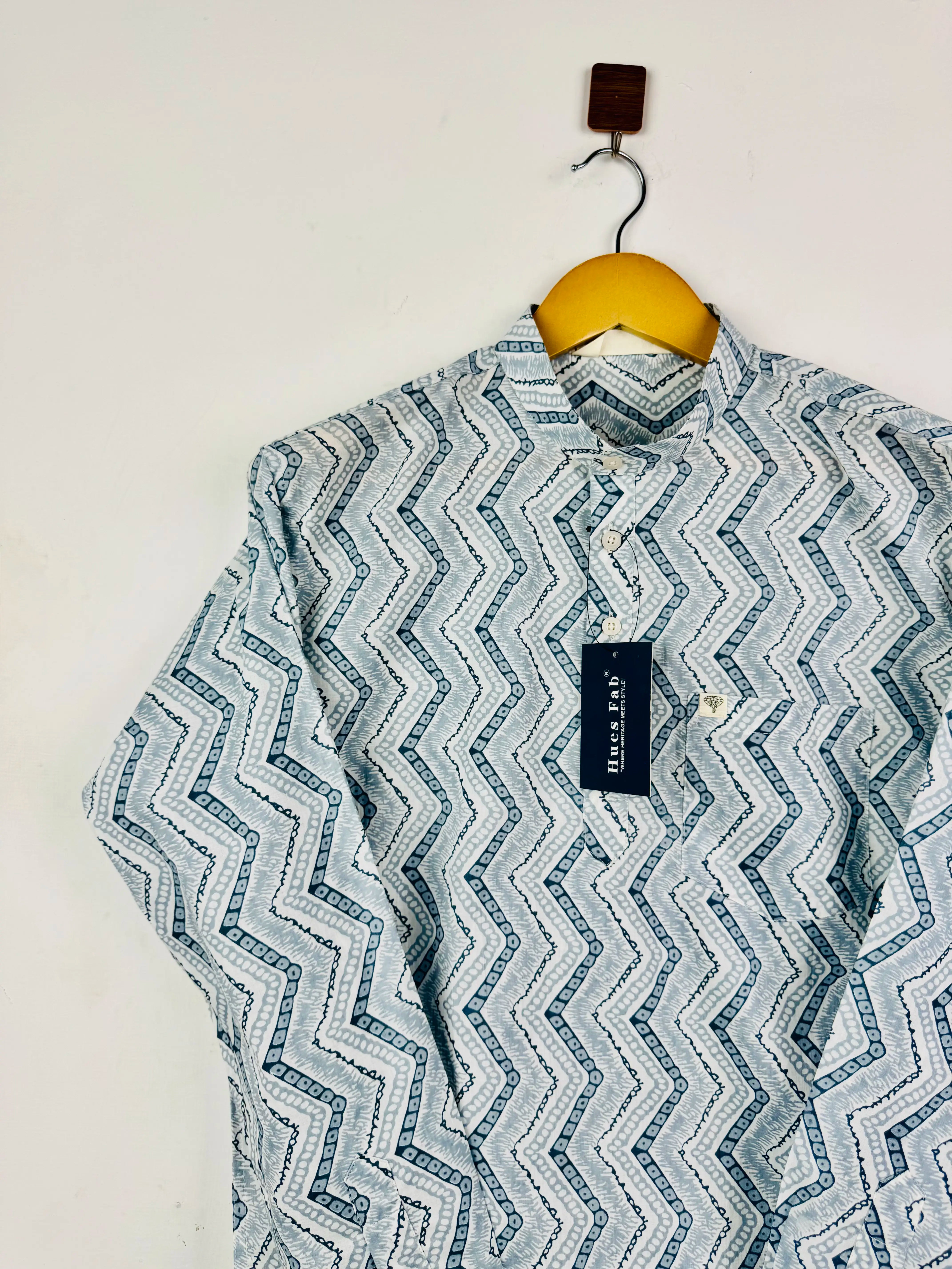 Grey WHITE ZIGZAG Short Kurta