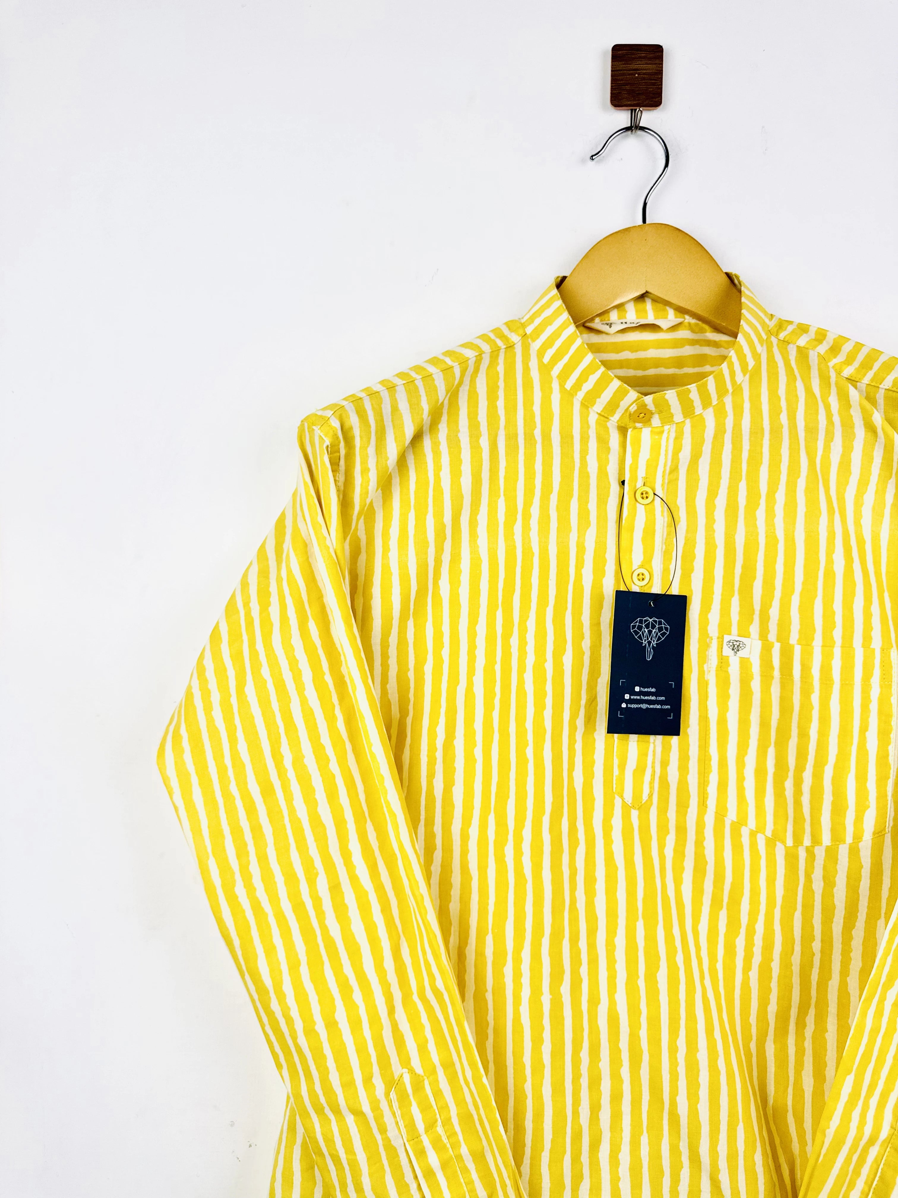 yellow lining printed short kurta