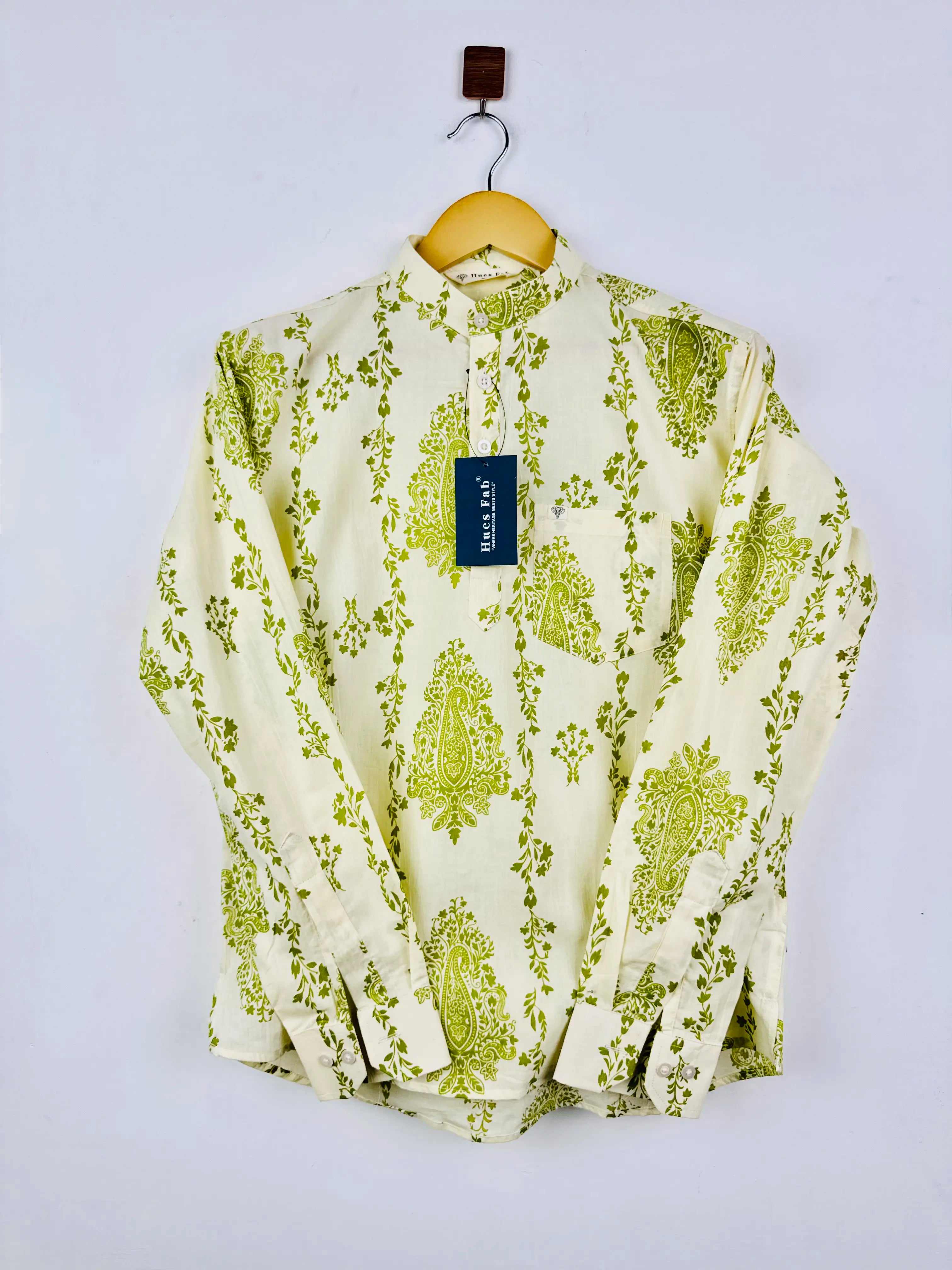ivory green printed short kurta