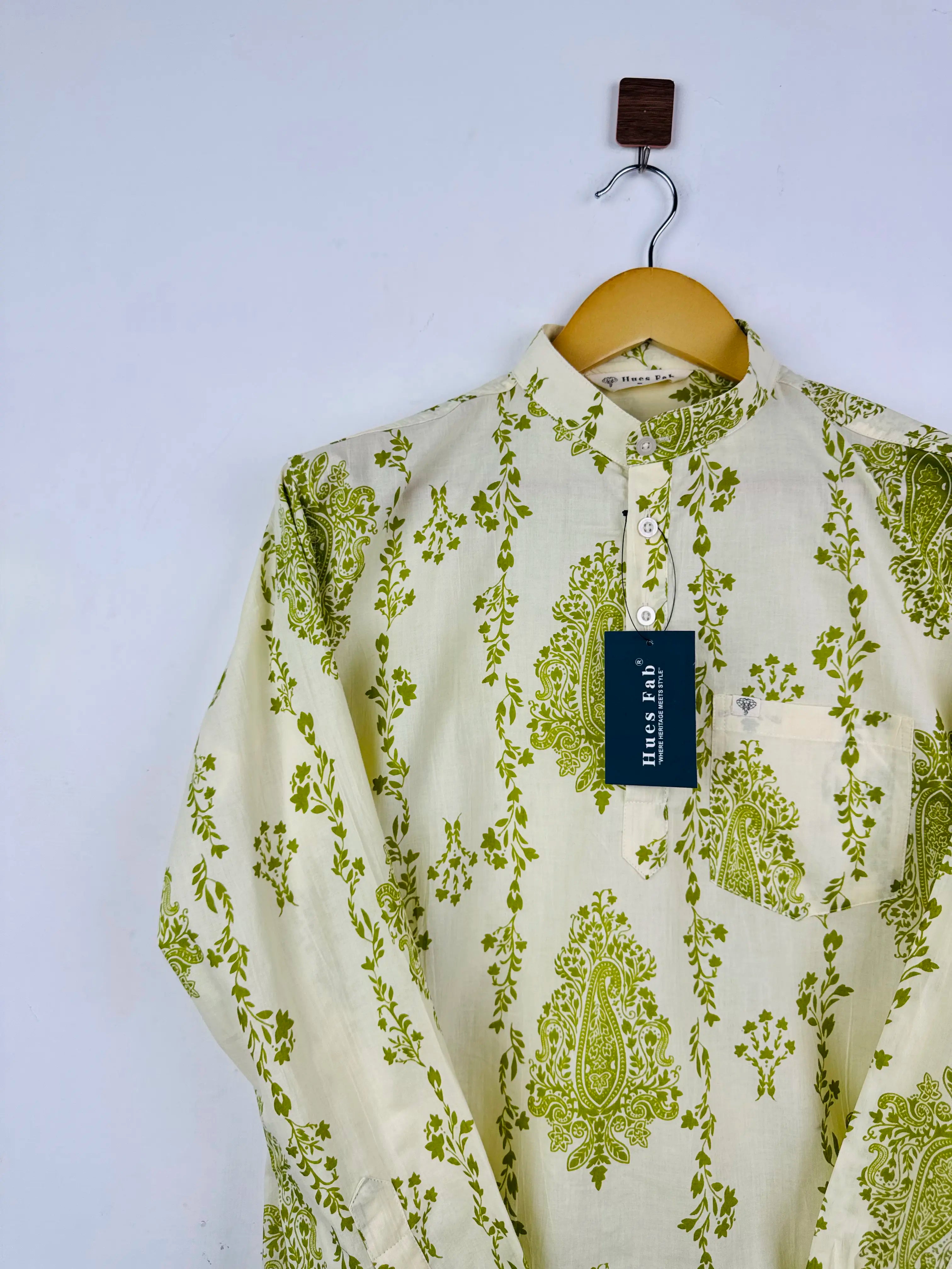 ivory green printed short kurta