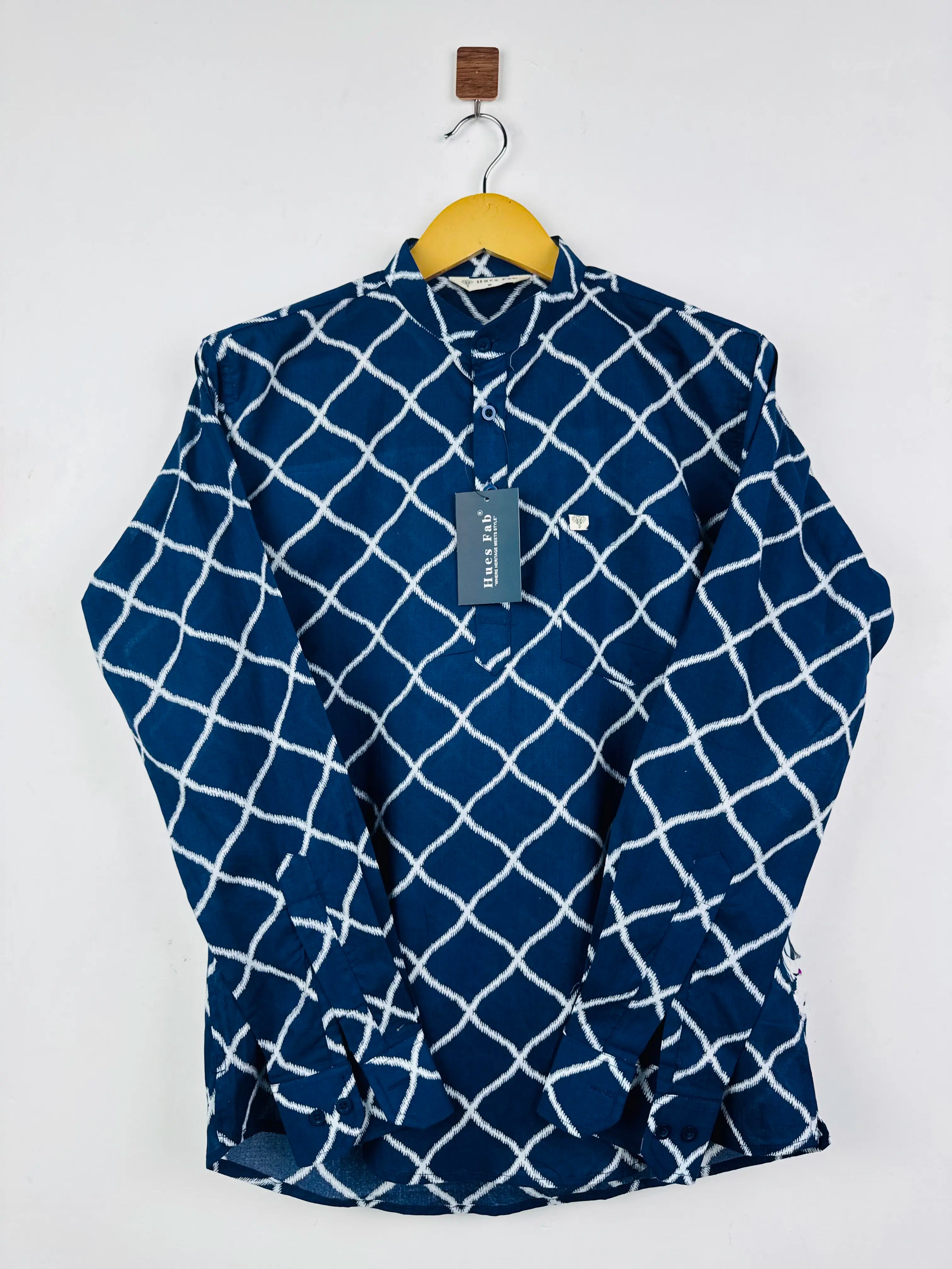 Navy Blue Chex printed short kurta