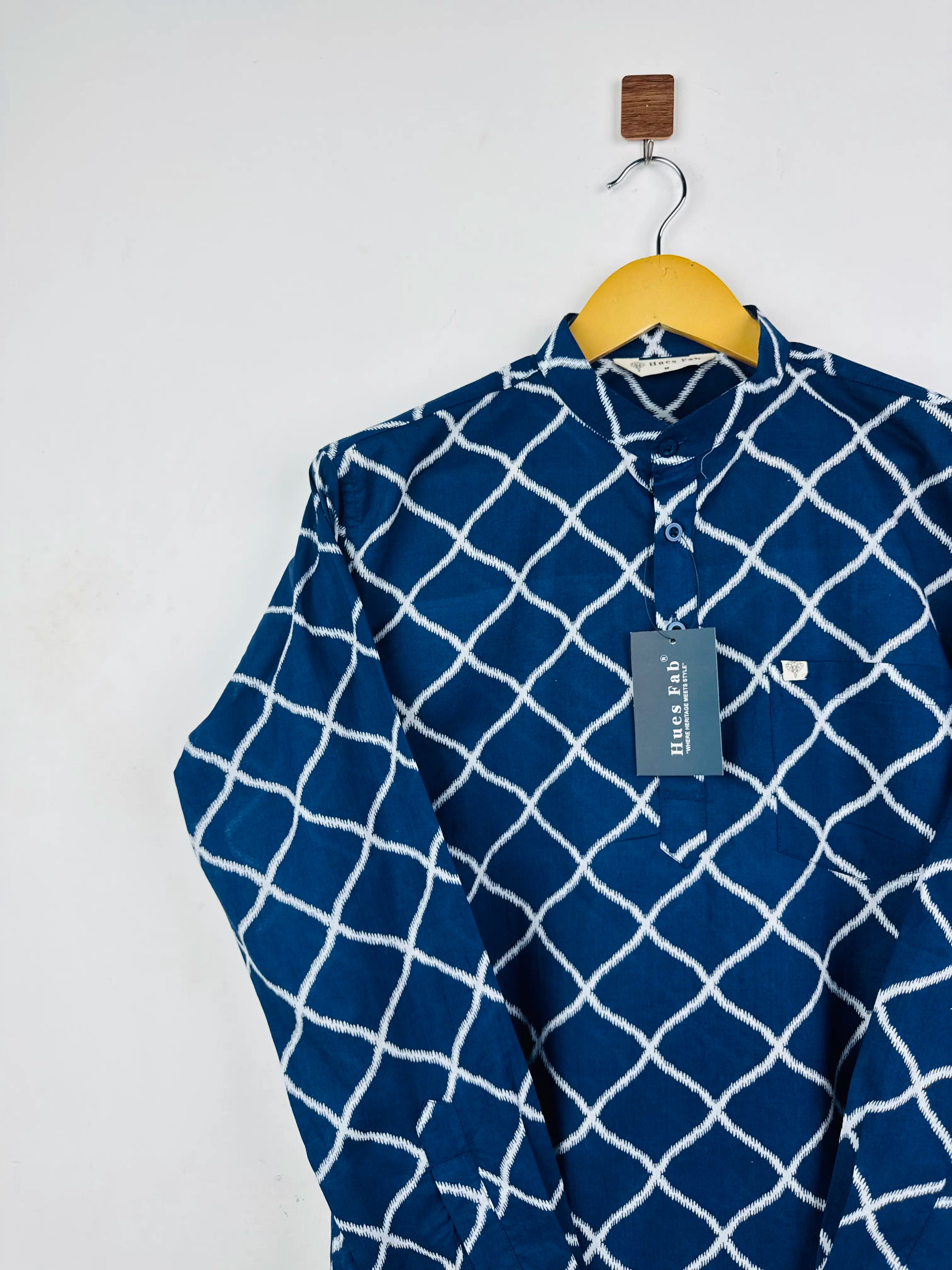 Navy Blue Chex printed short kurta