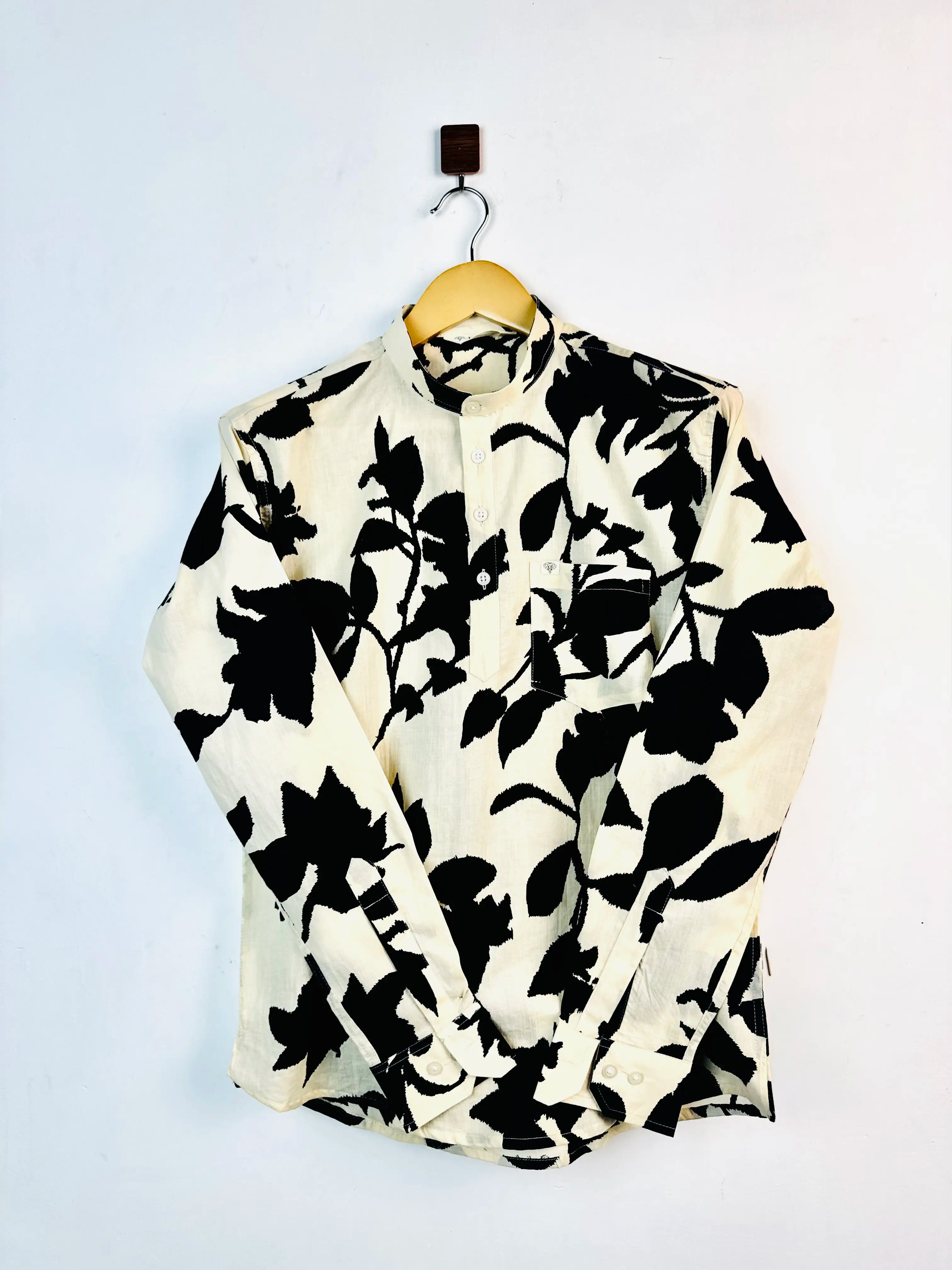 Black Cream Petals printed short kurta