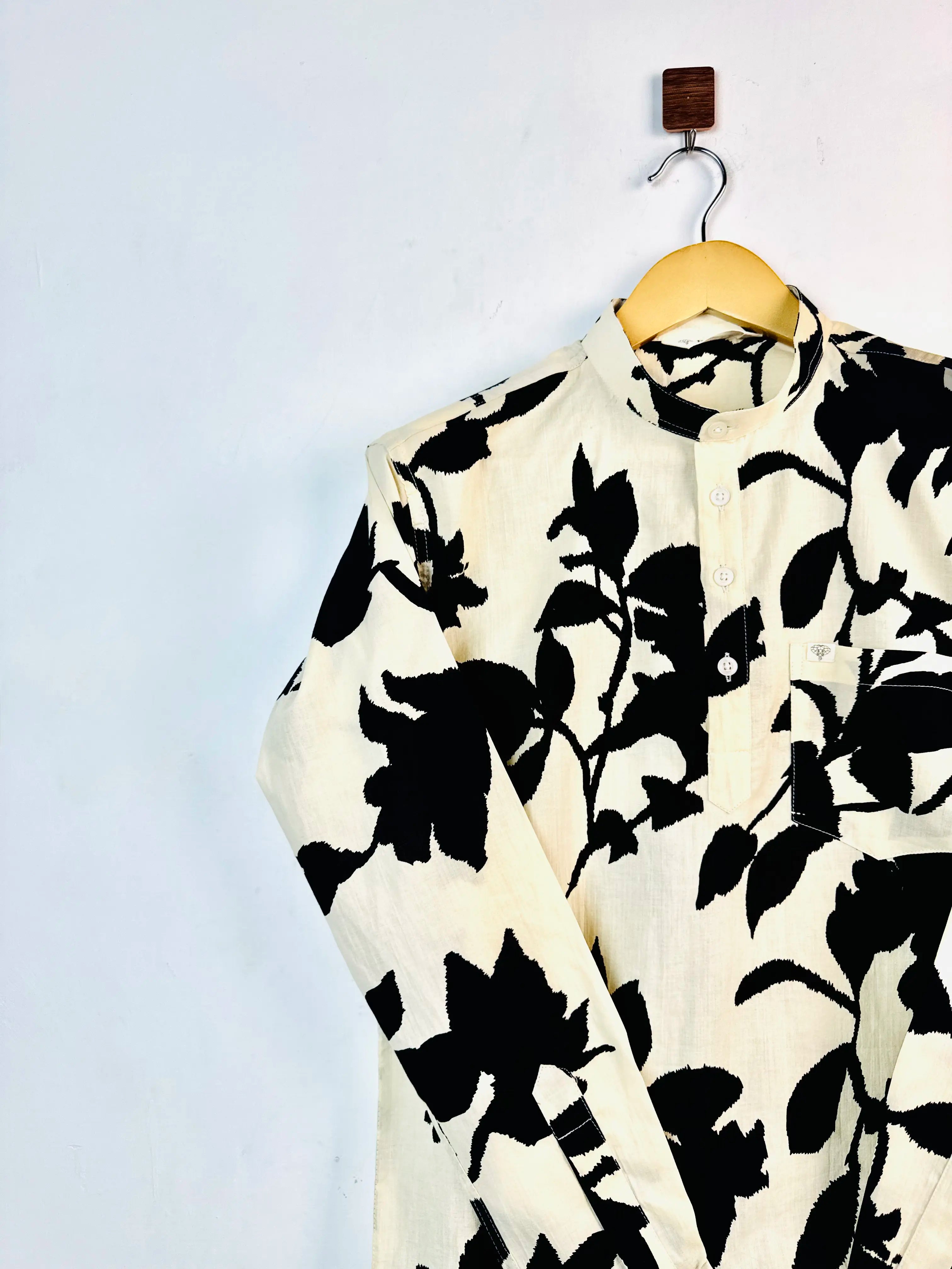 Black Cream Petals printed short kurta
