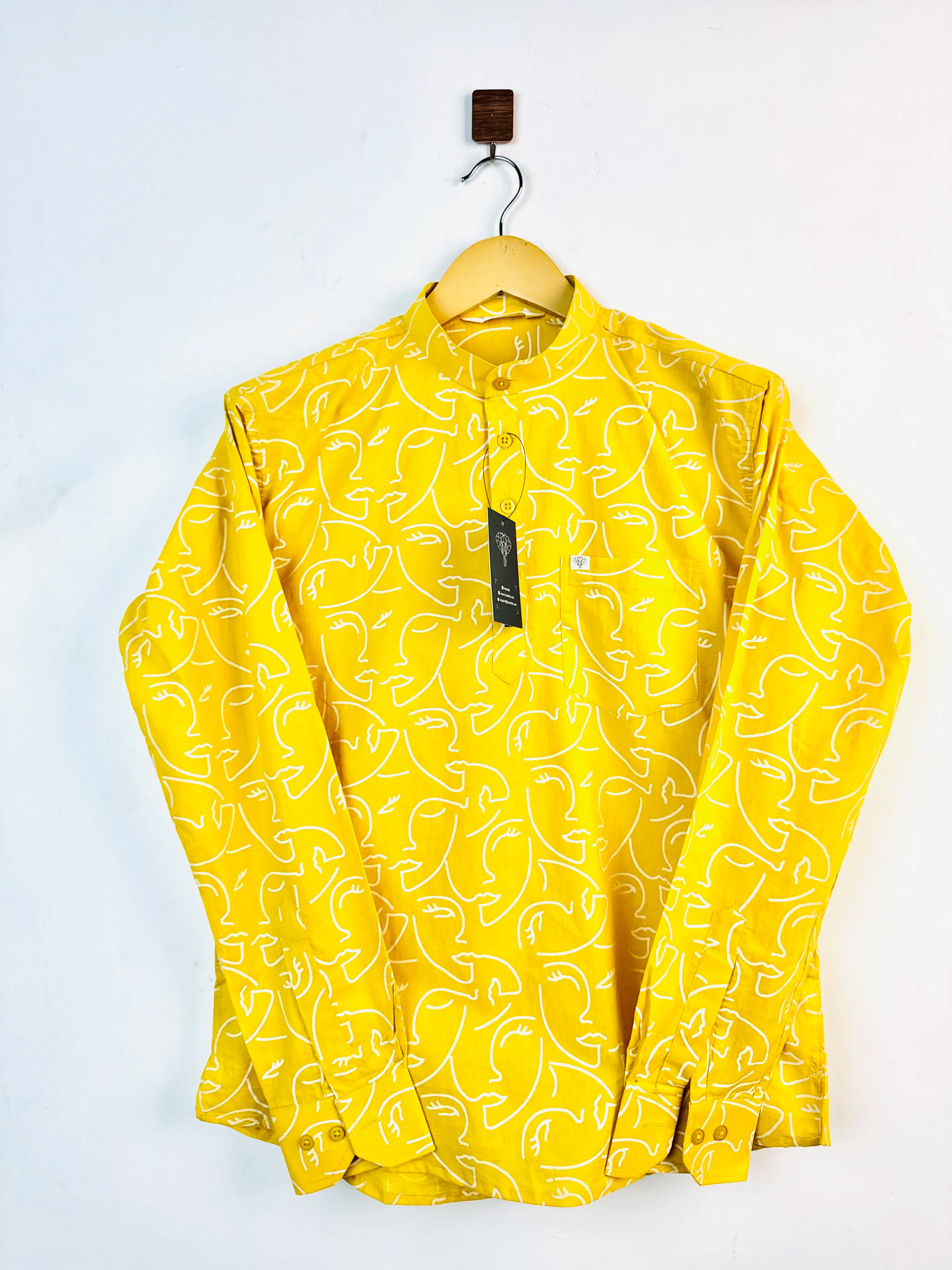 Yellow Cream Faceart printed short kurta