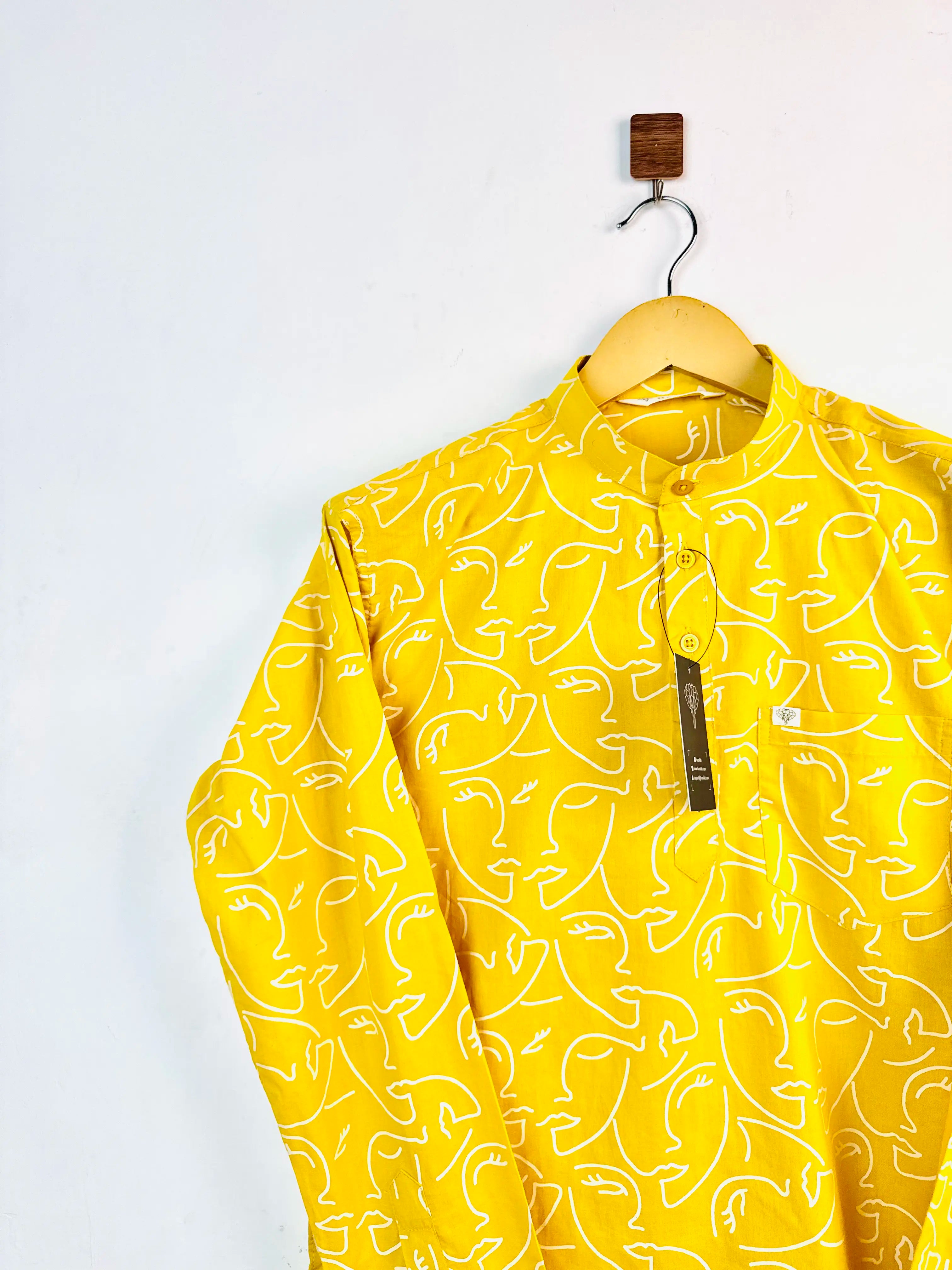 Yellow Cream Faceart printed short kurta