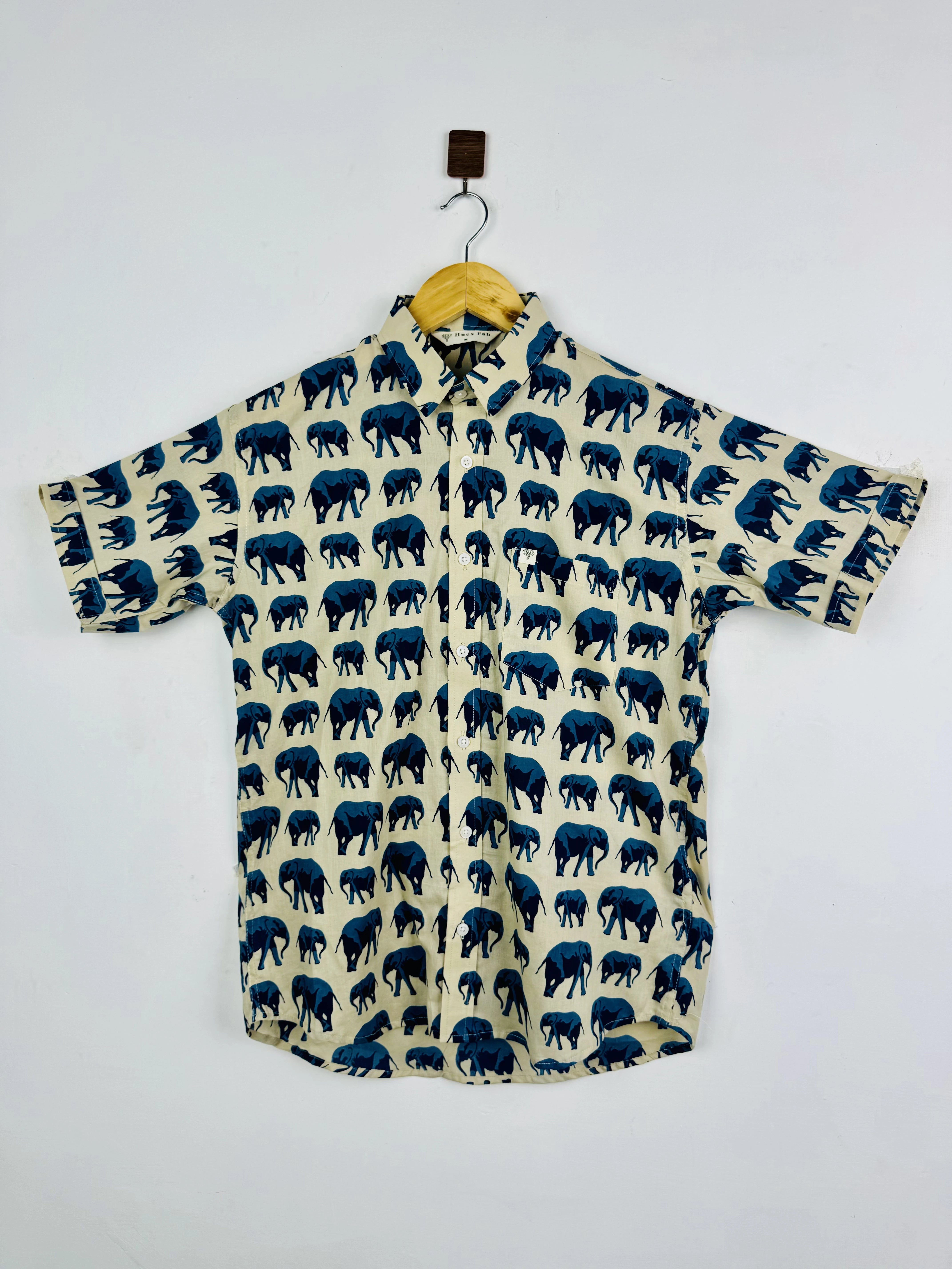 Cream Elephant Trail Half Sleeves Shirt