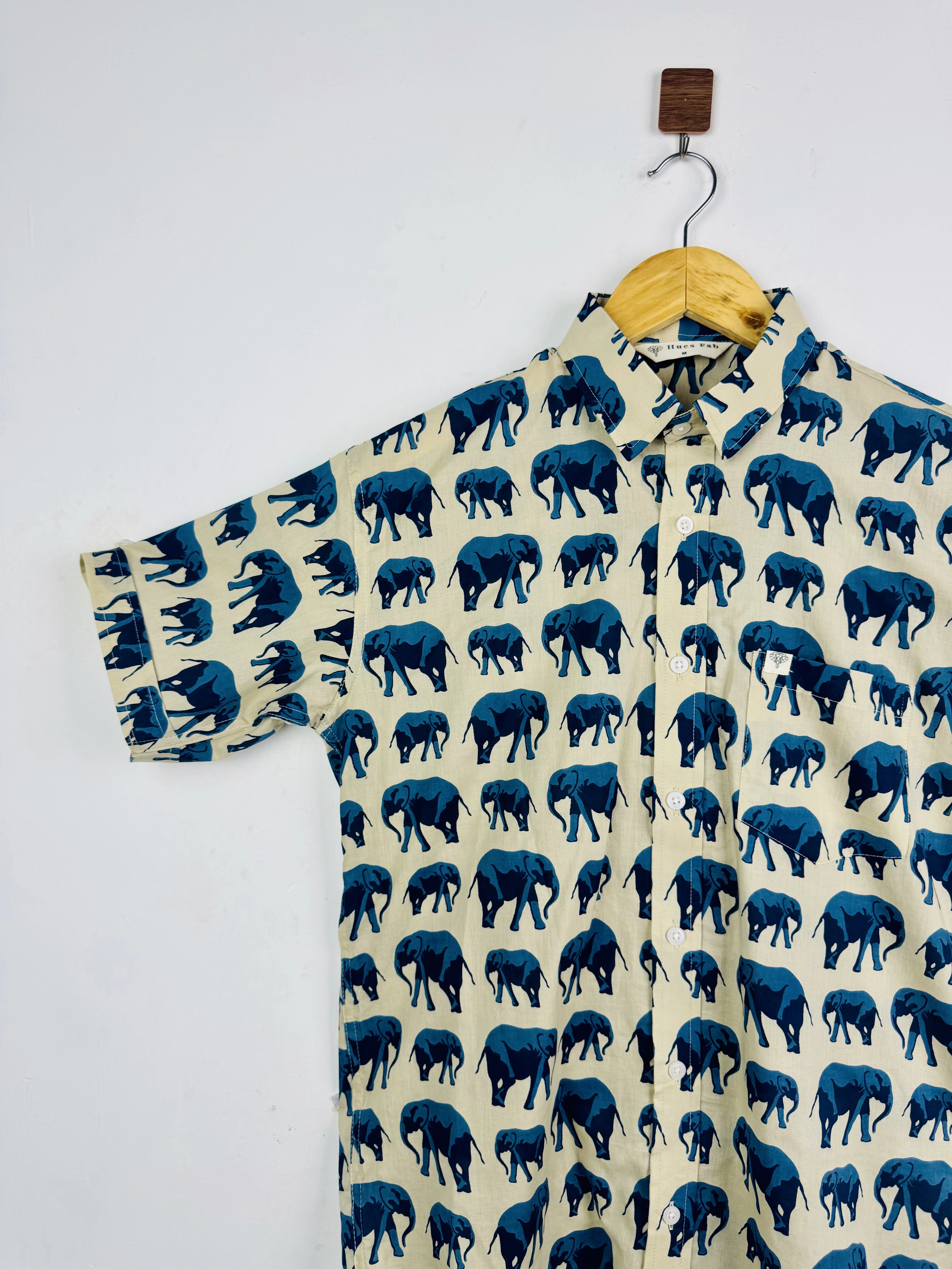 Cream Elephant Trail Half Sleeves Shirt