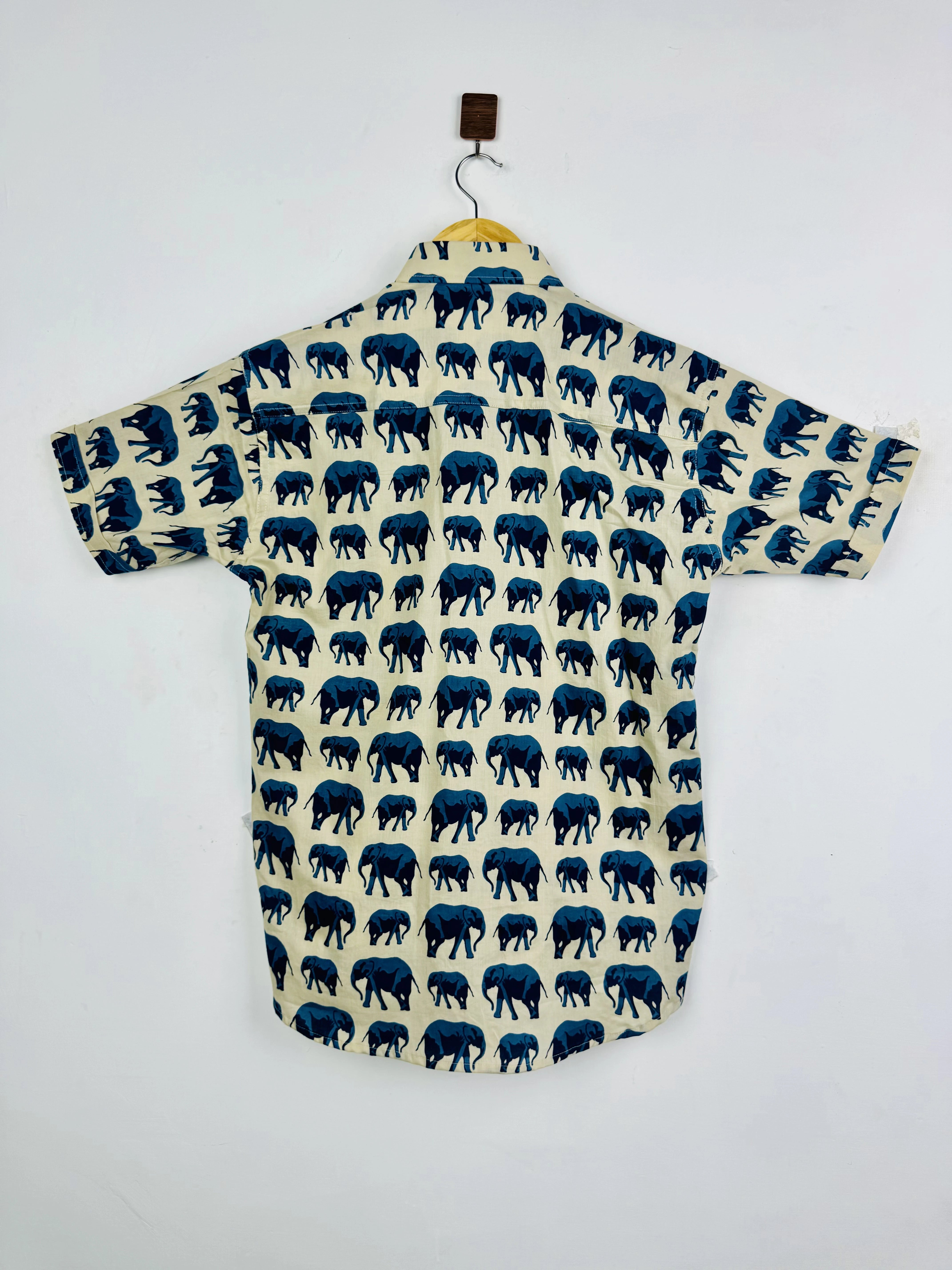 Cream Elephant Trail Half Sleeves Shirt