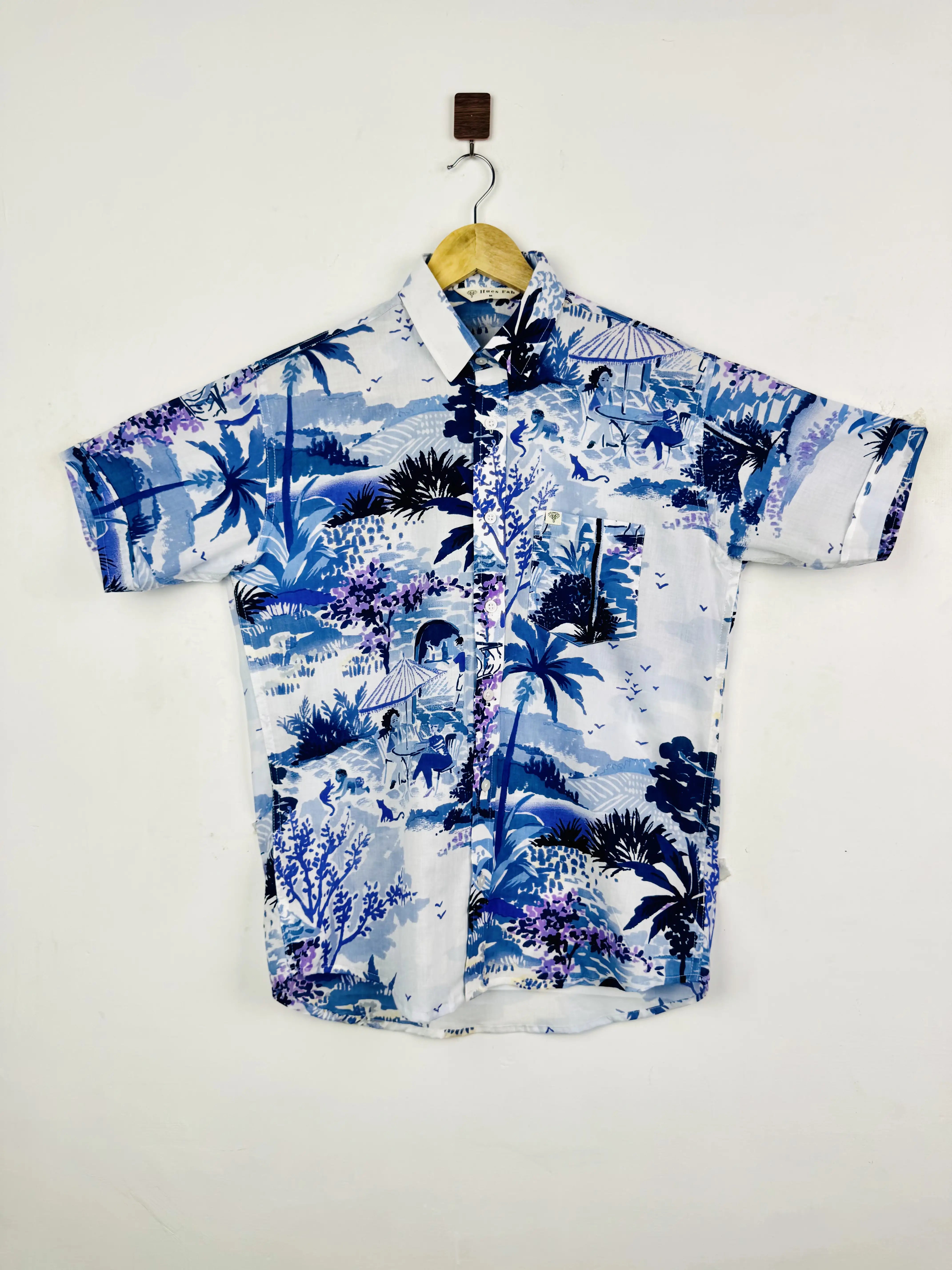 Blue Palm Retreat Half Sleeves Shirt