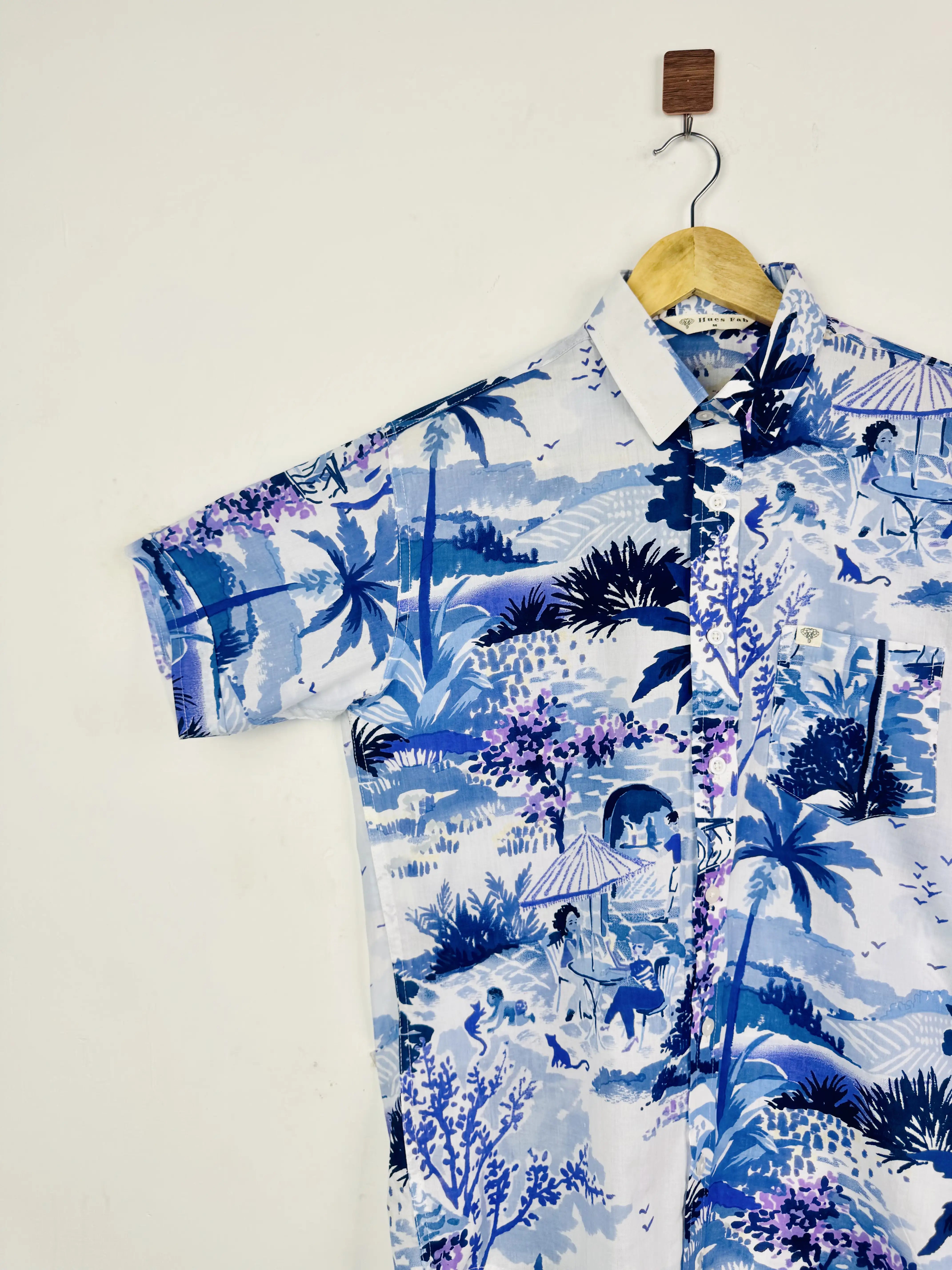 Blue Palm Retreat Half Sleeves Shirt
