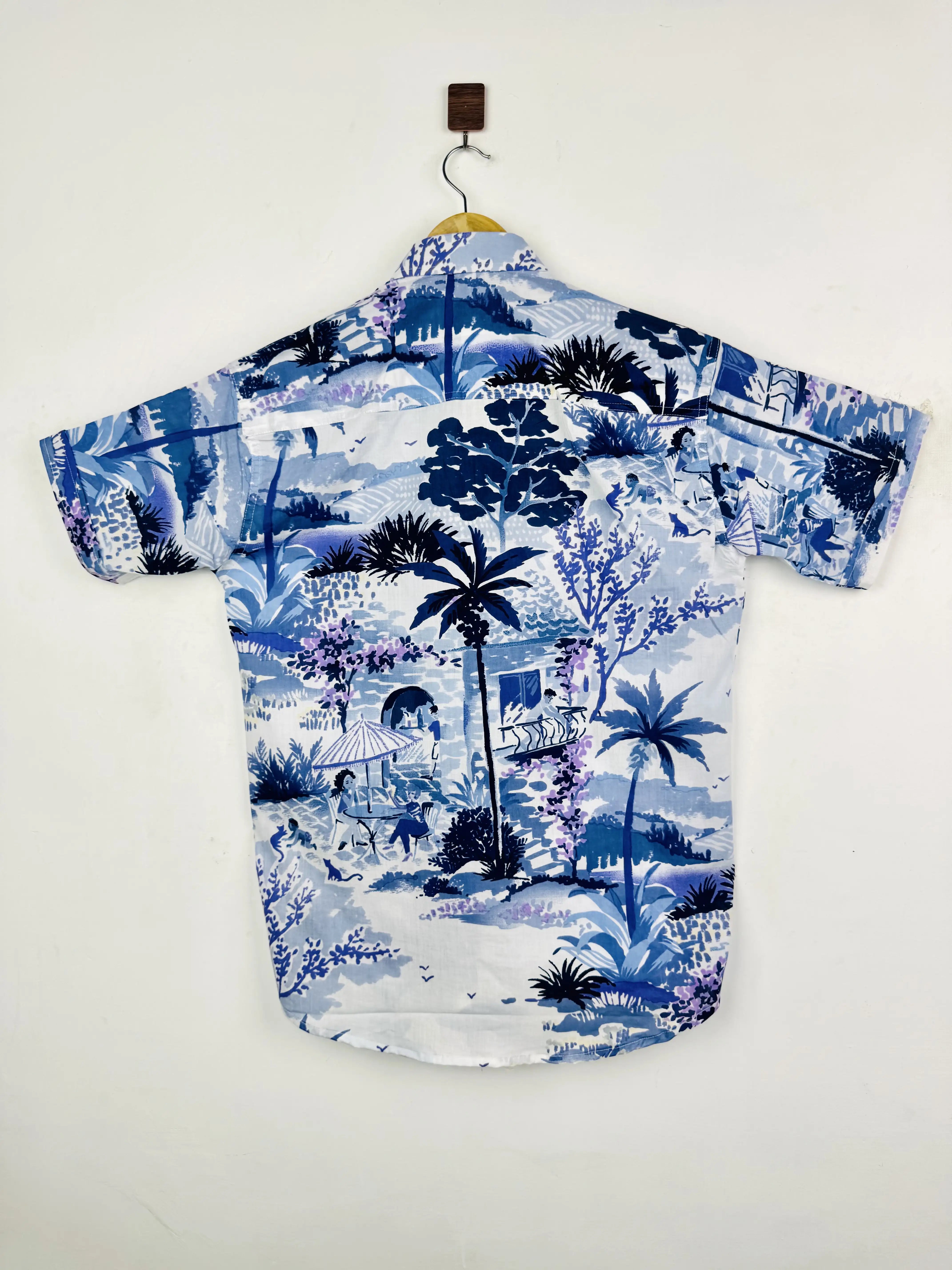 Blue Palm Retreat Half Sleeves Shirt
