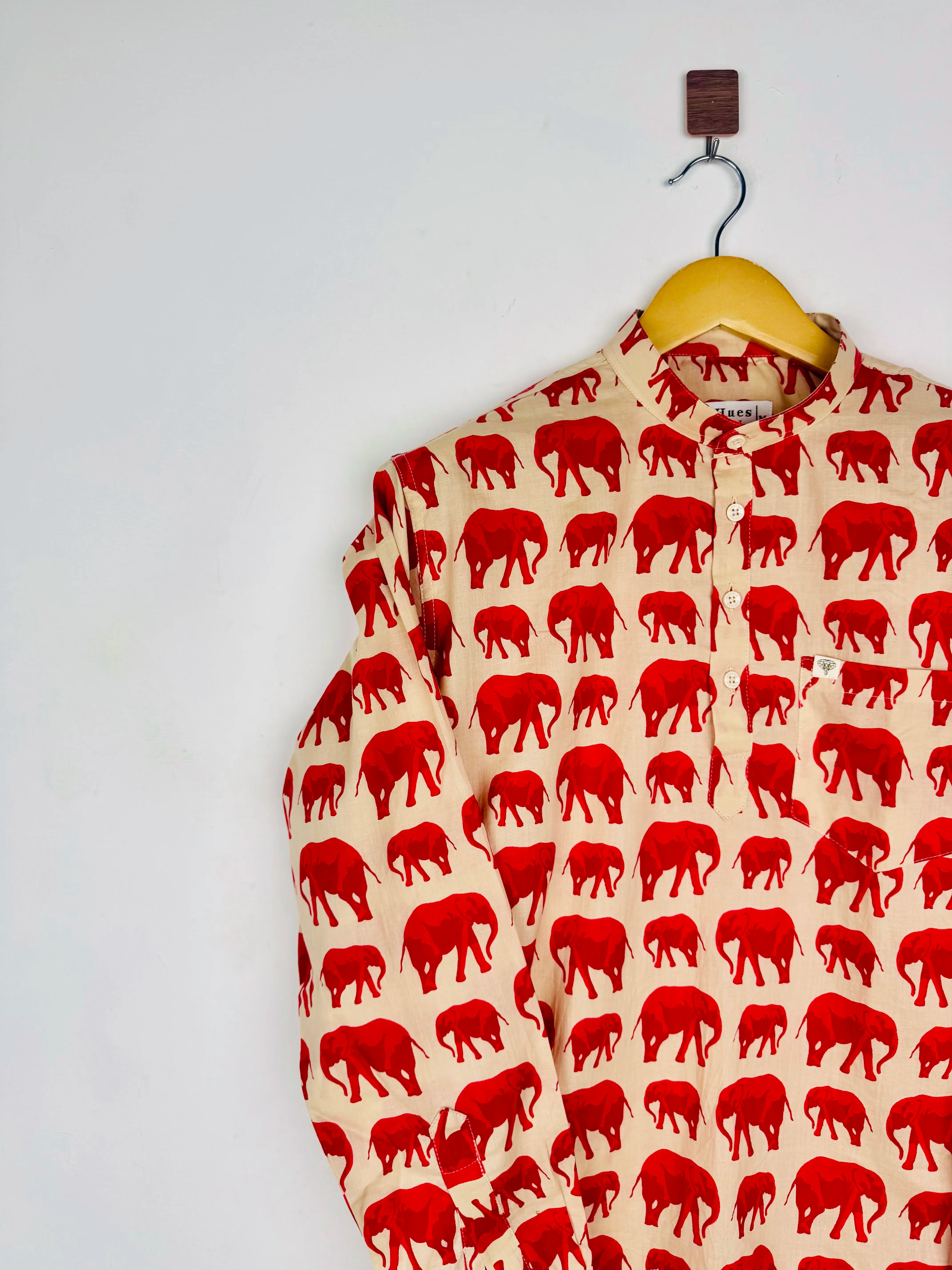 Crimson elephant printed short kurta