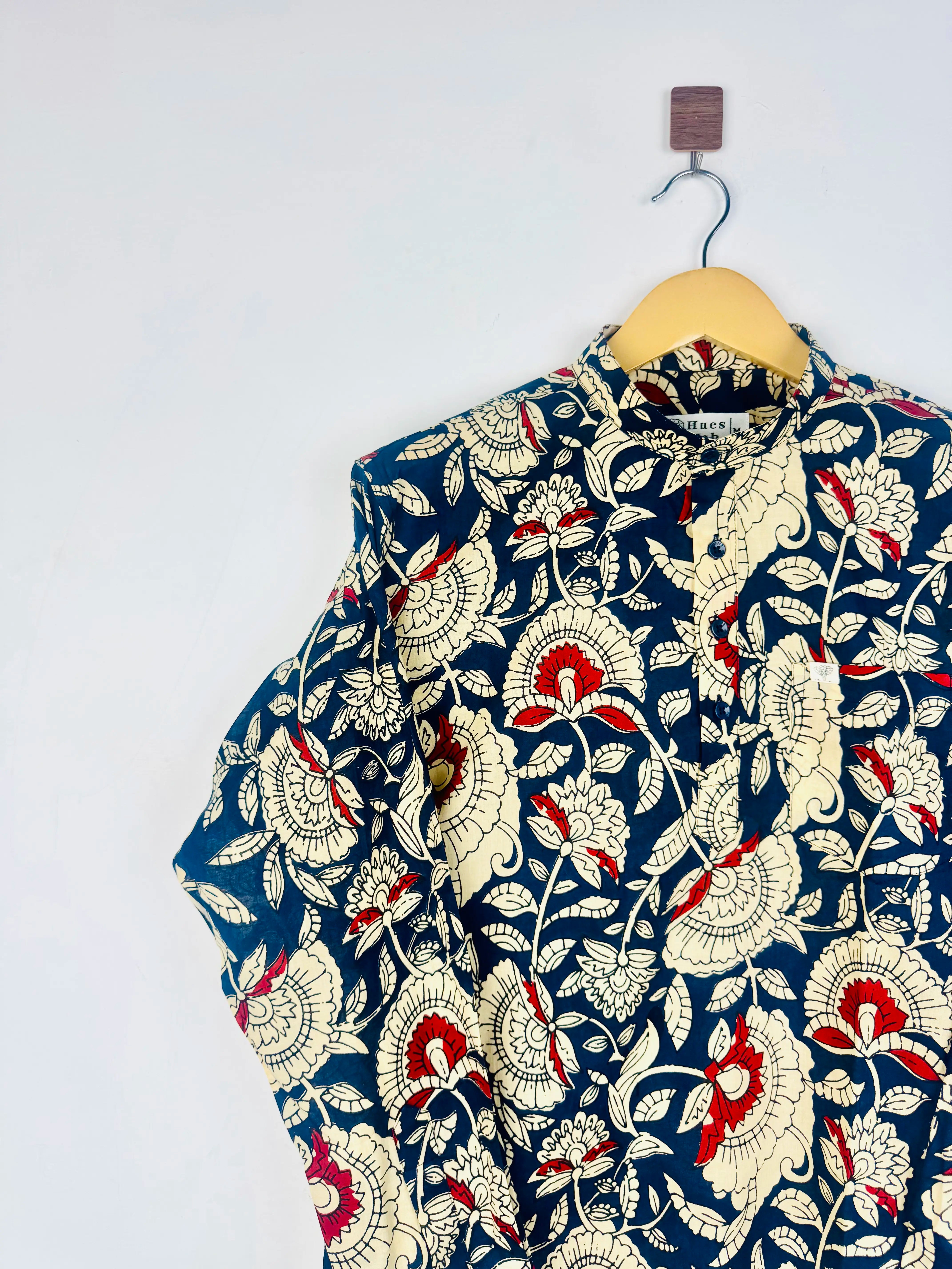 Navy Cream Floral printed short kurta