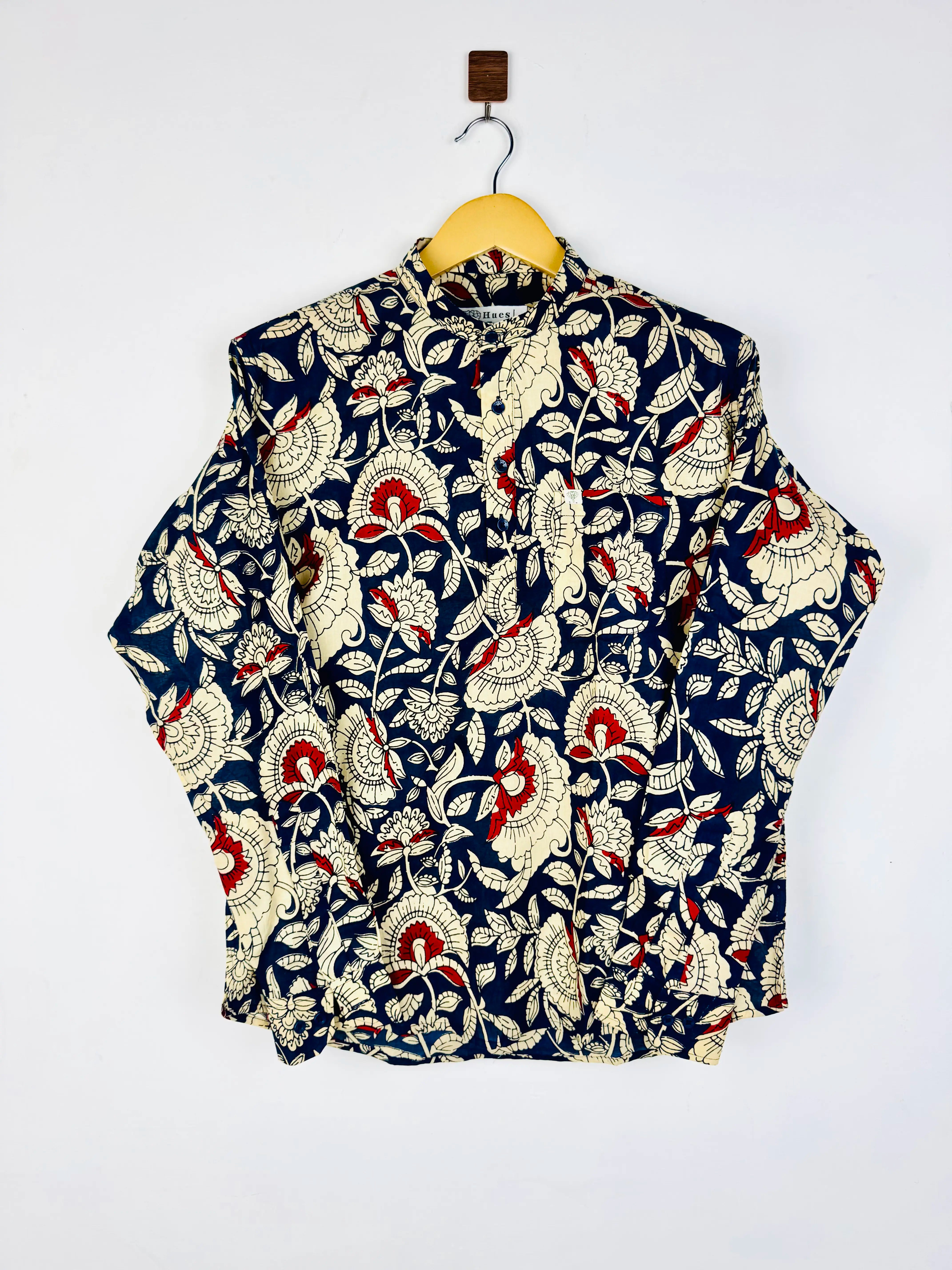 Navy Cream Floral printed short kurta
