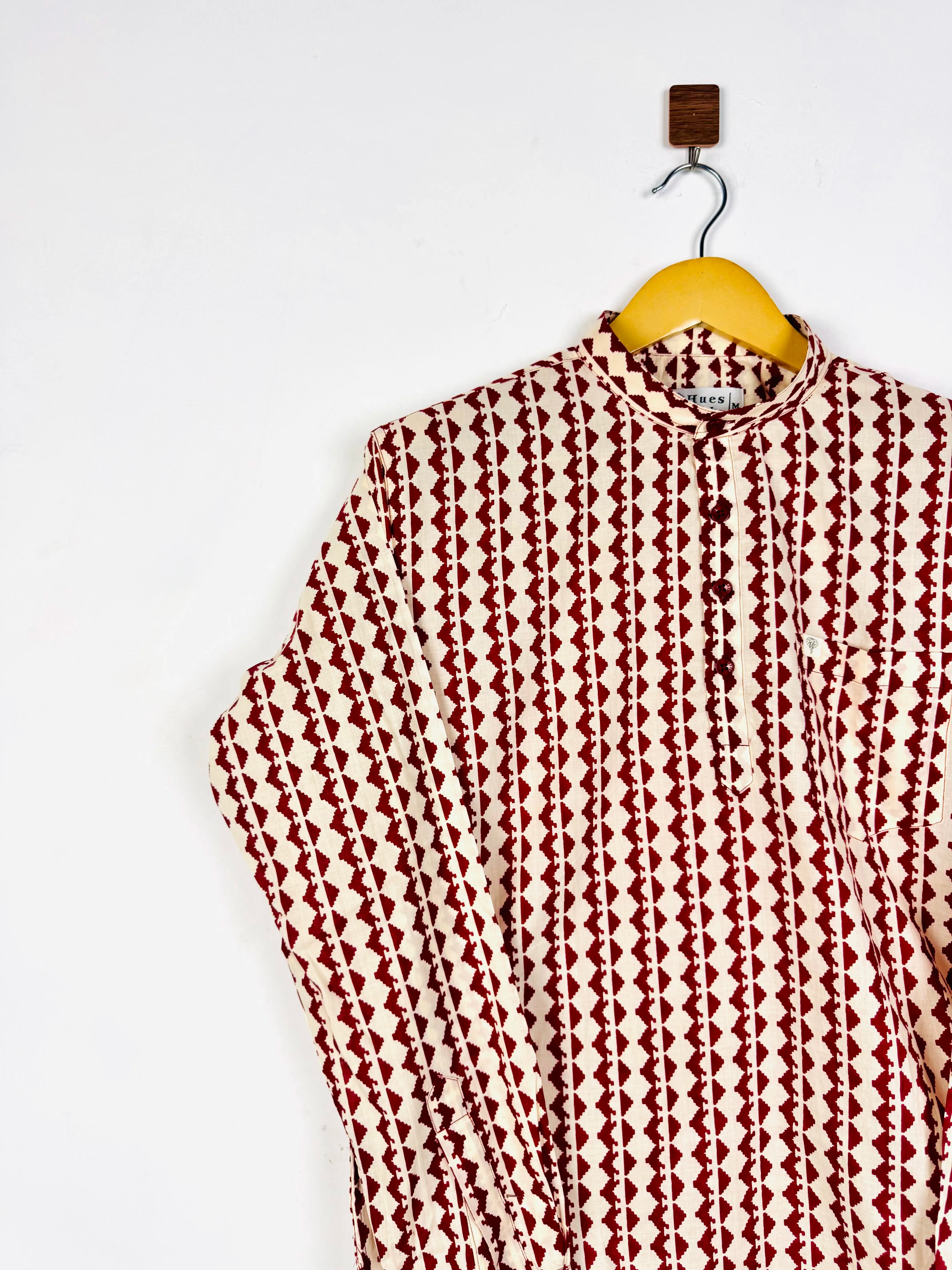 Cream Maroon zigzag short kurta