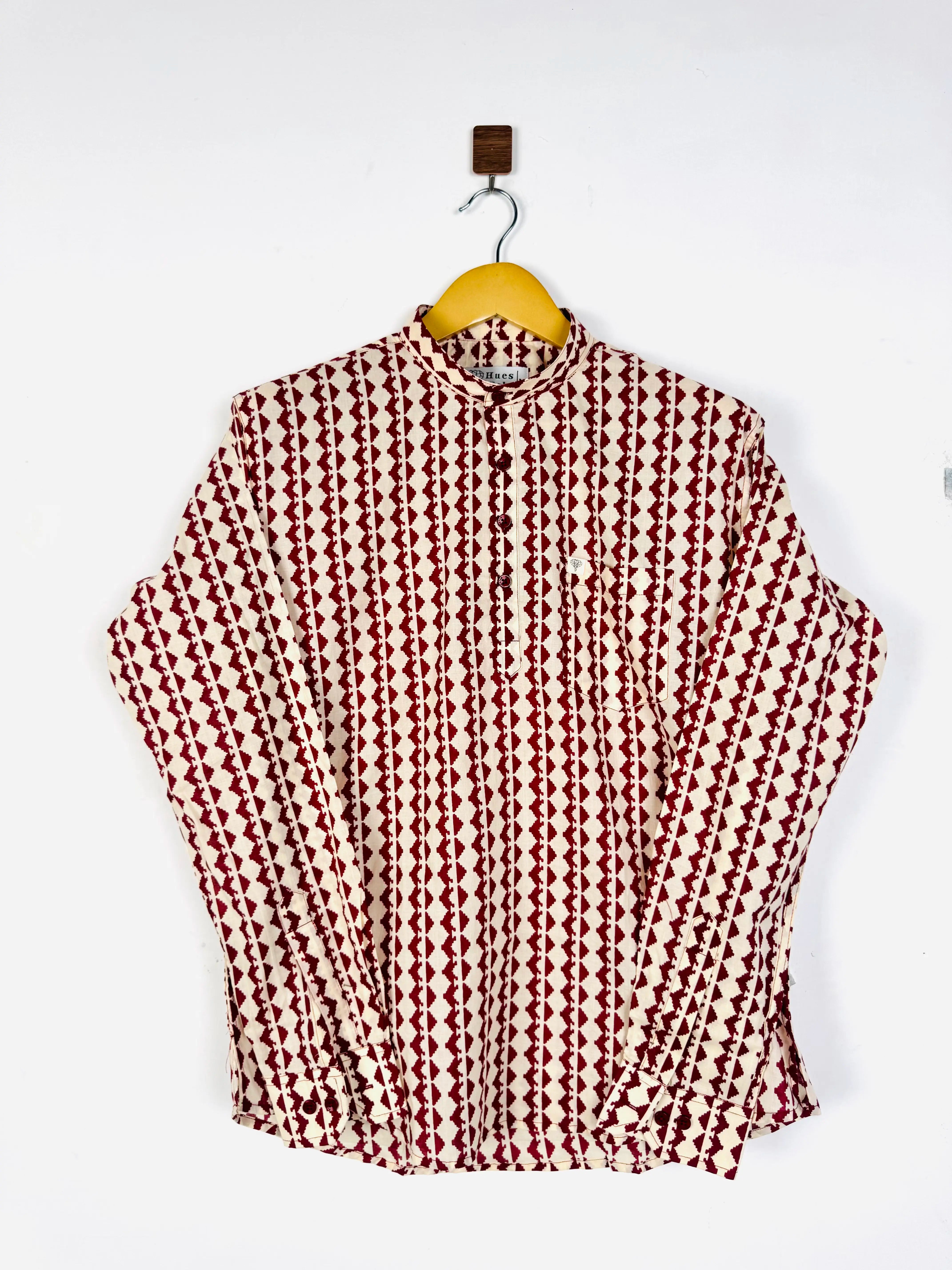 Cream Maroon zigzag short kurta