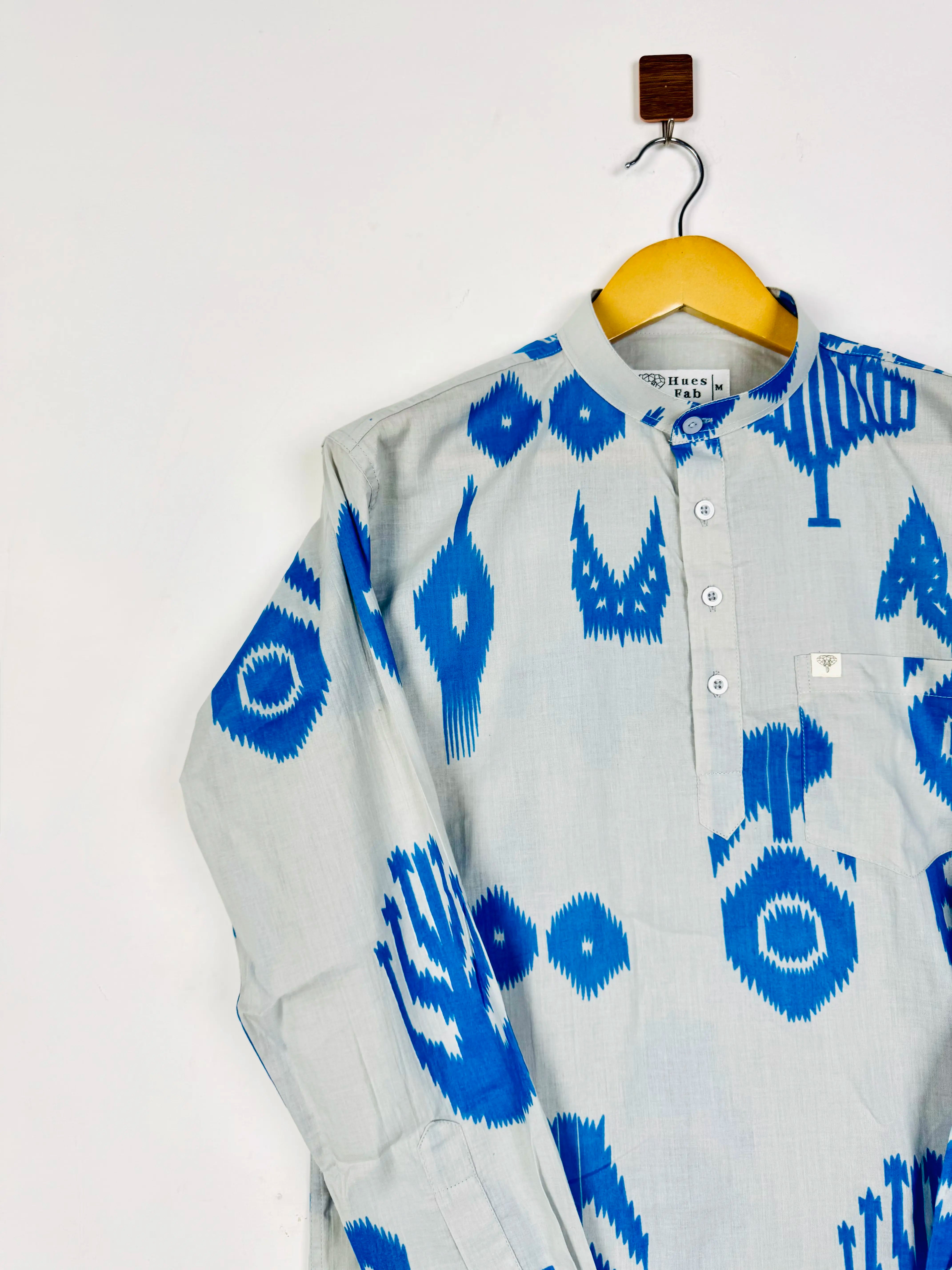 Grey Blue Ikat printed short kurta
