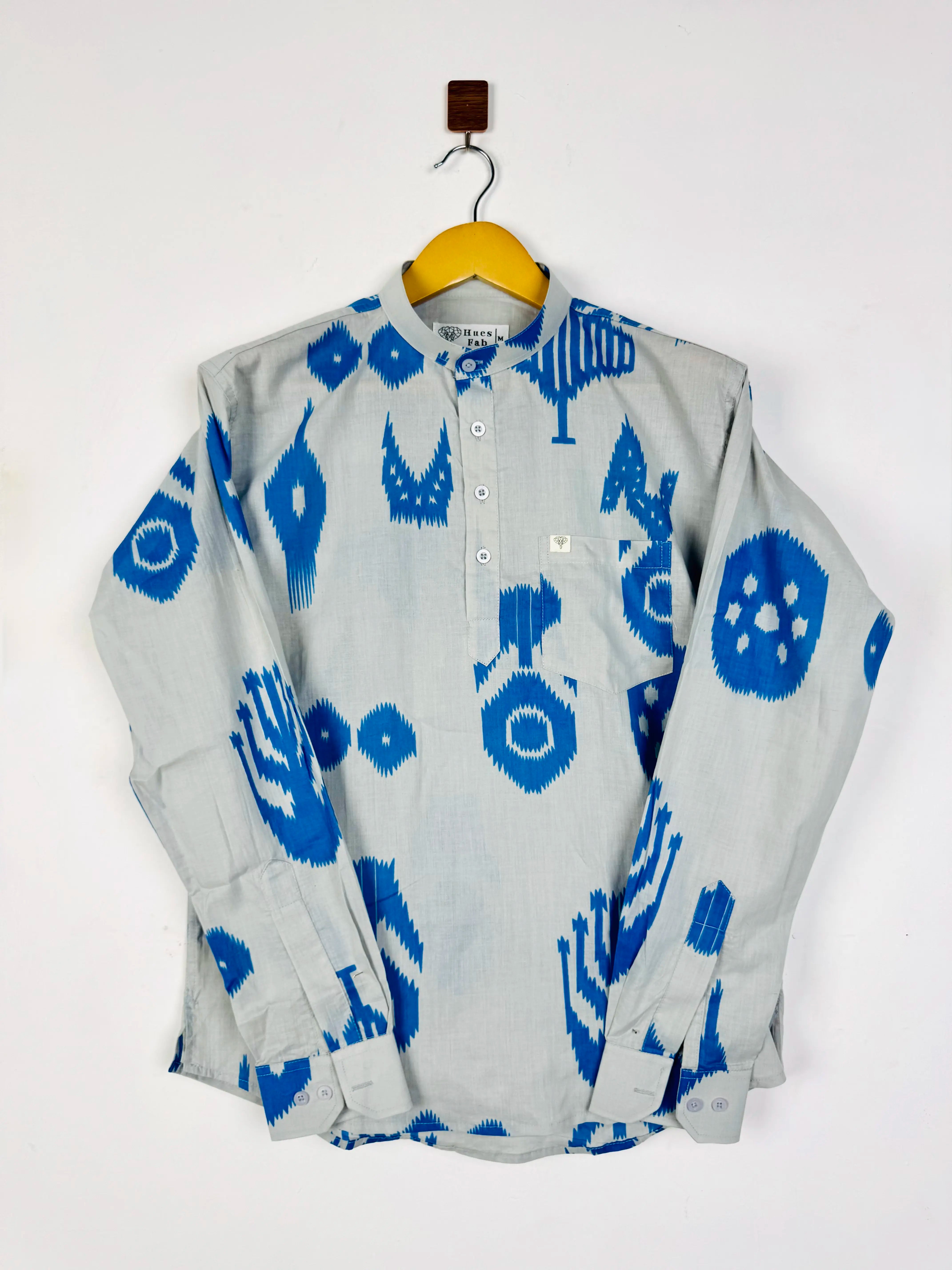 Grey Blue Ikat printed short kurta