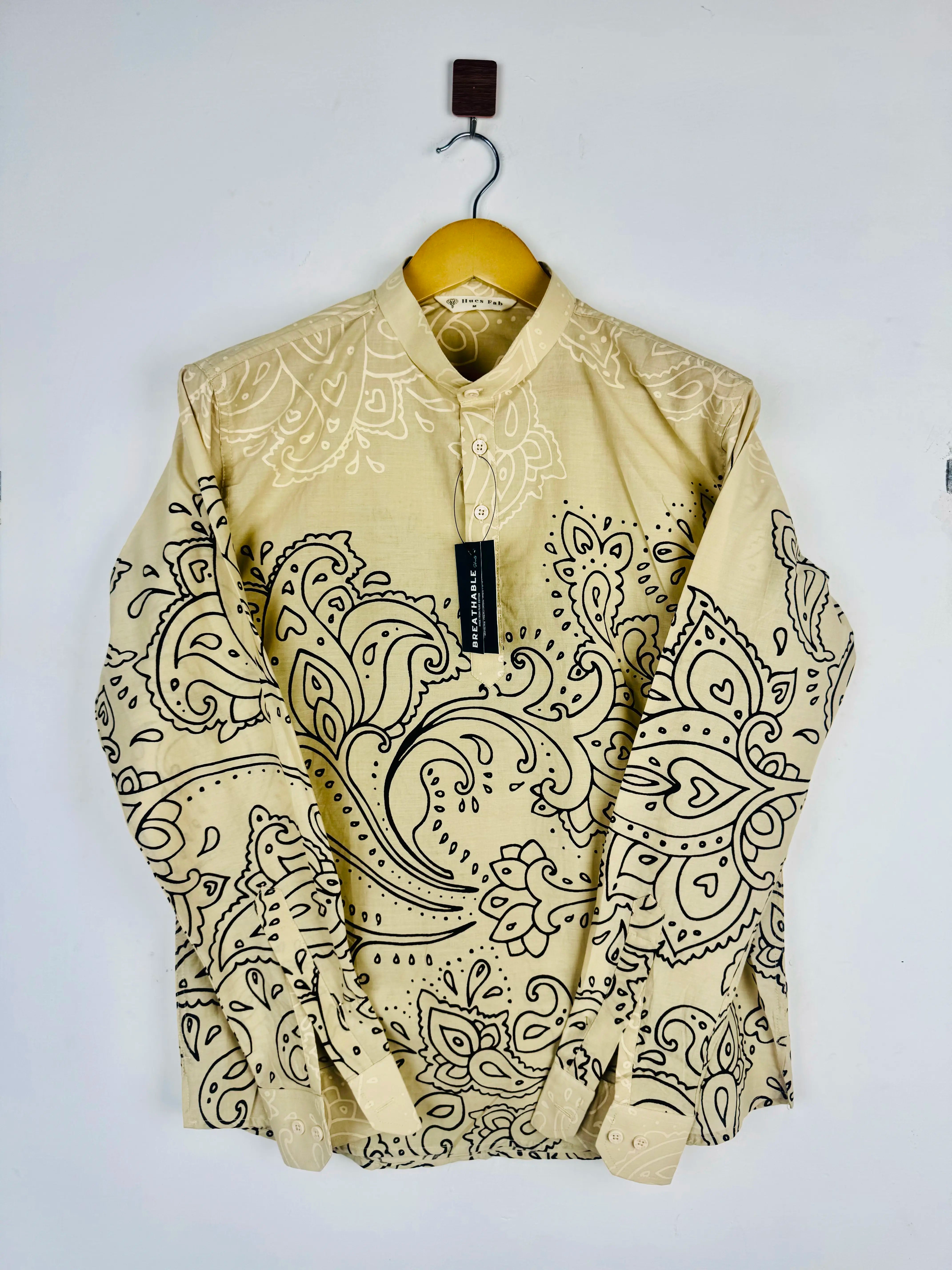 Beige Black Paisley short kurta