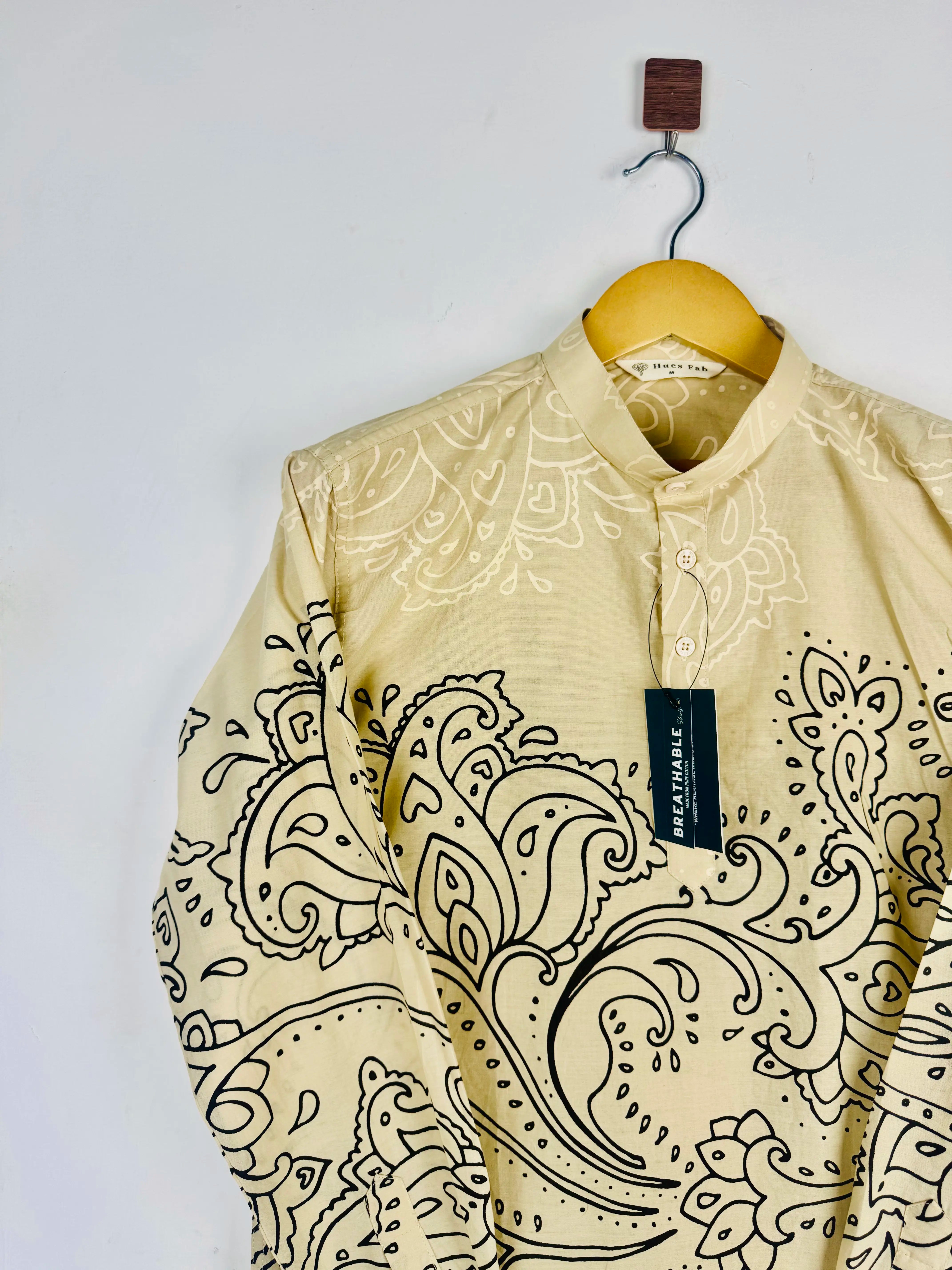Beige Black Paisley short kurta